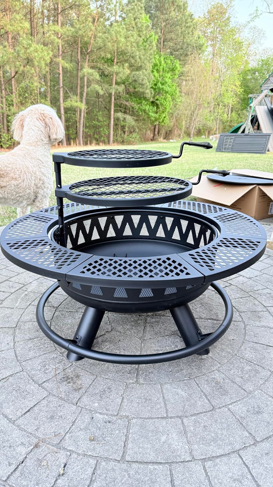 47 Inch Outdoor Fire Pit with 2 Grills, Wood Burning Large Fireplace Table | With 1 Fire Poker 2 Grills 1 Lid, 3-in-1 Use - Table, Bonfire, BBQ, Wood Burning, Outside Use, Metal, For Backyard, Patio, Camping customer photo 1