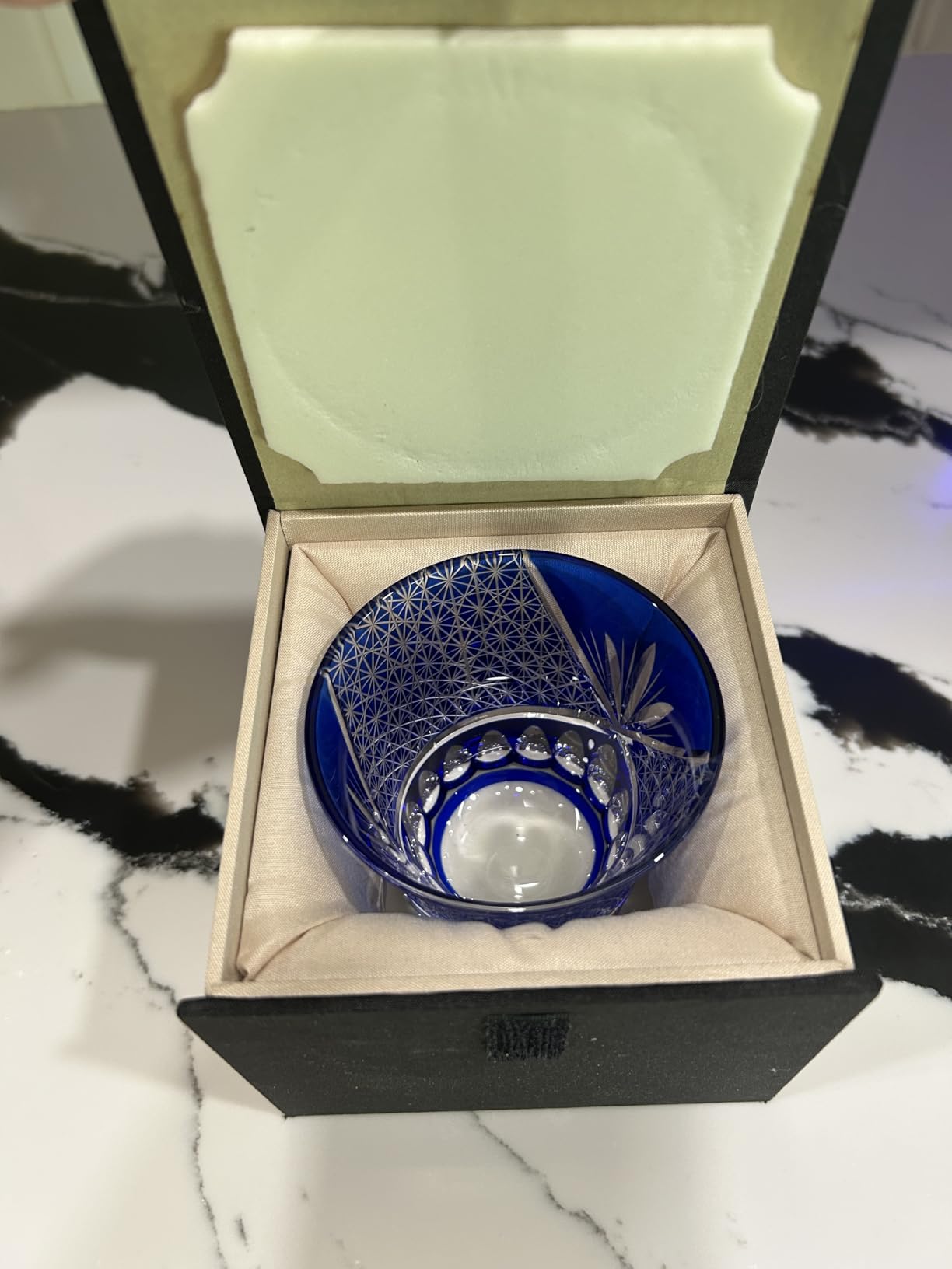 Japanese Whiskey Glass, Edo Tokyo Kiriko Style, Cobalt Blue Hand-Cut | Radiant Geometric Old Fashioned Tumbler for Bourbon, Scotch & Whiskey, 8.5 oz, Gift Box Included customer photo 1