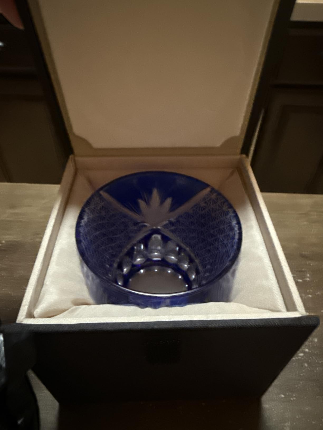 Japanese Whiskey Glass, Edo Tokyo Kiriko Style, Cobalt Blue Hand-Cut | Radiant Geometric Old Fashioned Tumbler for Bourbon, Scotch & Whiskey, 8.5 oz, Gift Box Included customer photo 2