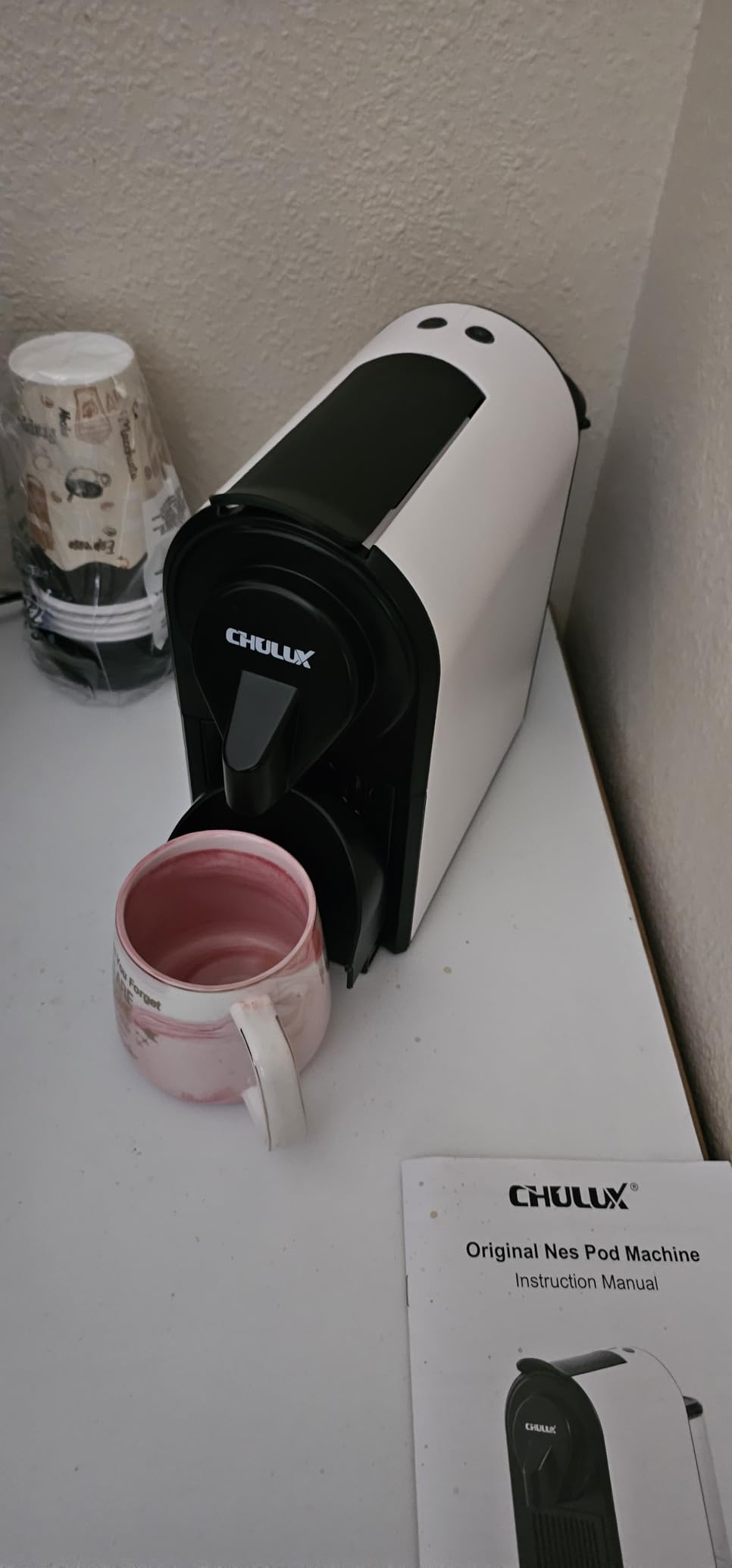 CHULUX Mini Espresso Machine for Nespresso Pod, 20 Bar Single Serve Coffee Maker, 1400W, White customer photo 1