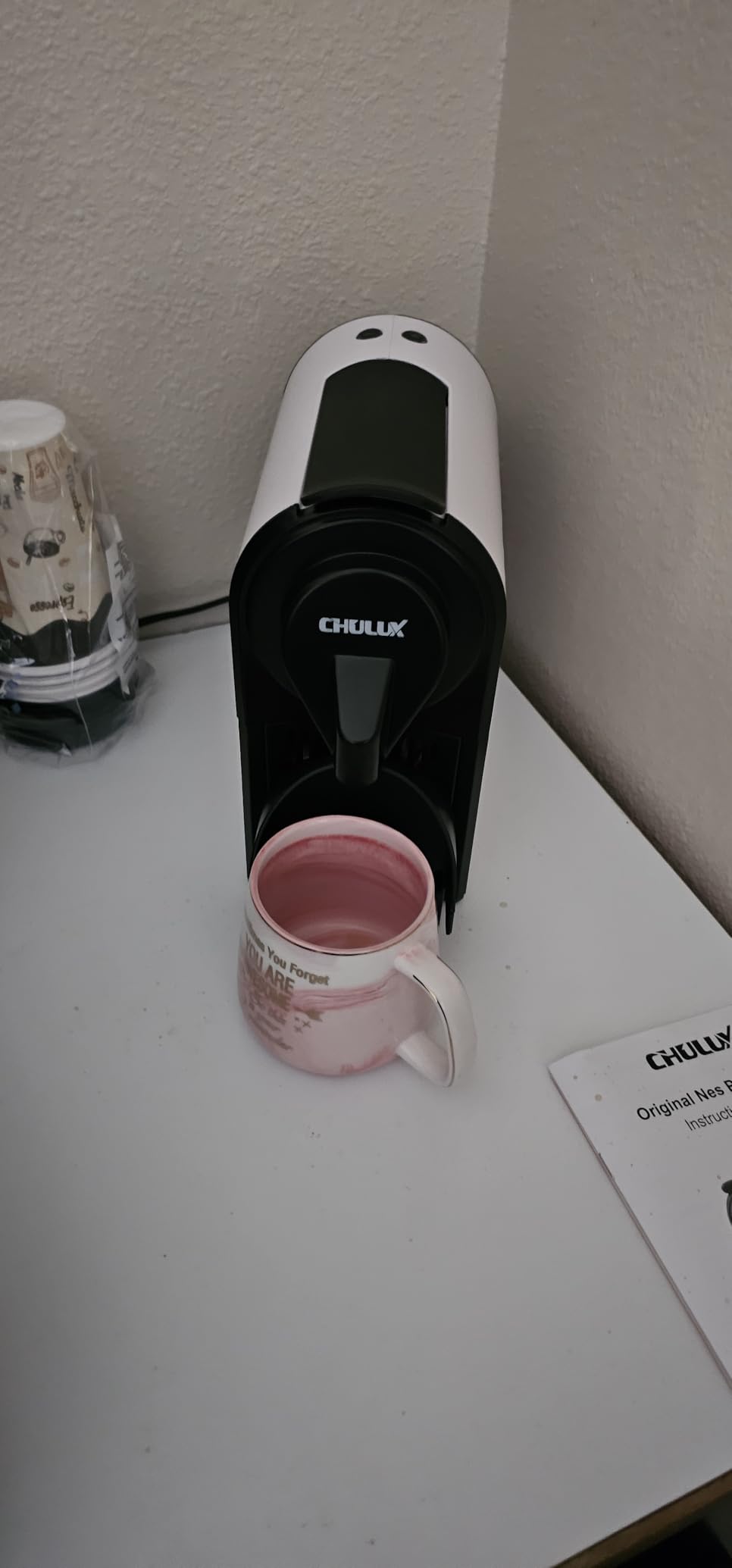 CHULUX Mini Espresso Machine for Nespresso Pod, 20 Bar Single Serve Coffee Maker, 1400W, White customer photo 2