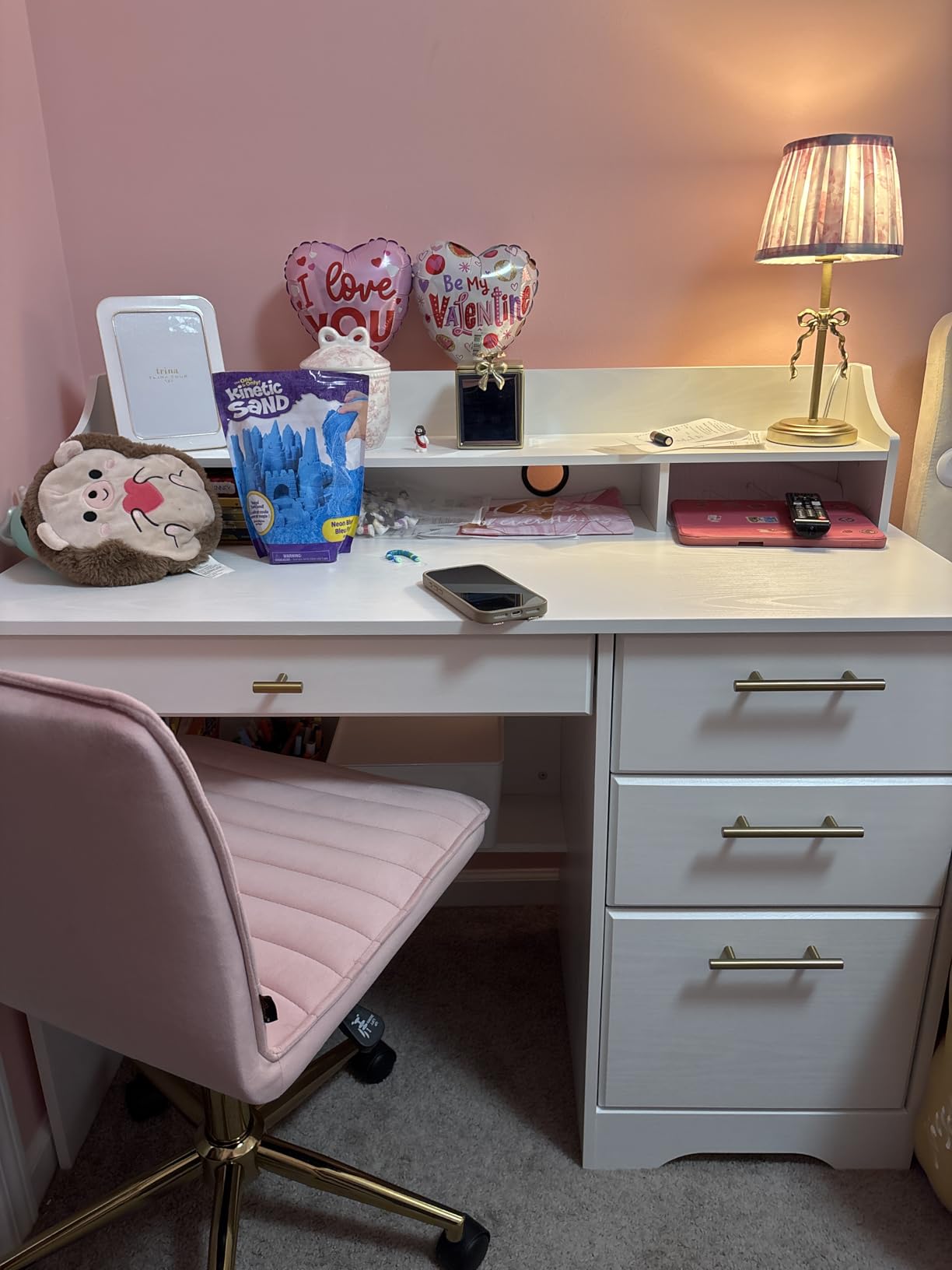 4 EVER WINNER Small Desk with Drawers for Small Spaces, 44'' Computer Desk with File Cabinet & Monitor Stand, Wood Writing Desk for Bedroom, Living Room, Off White customer photo 1