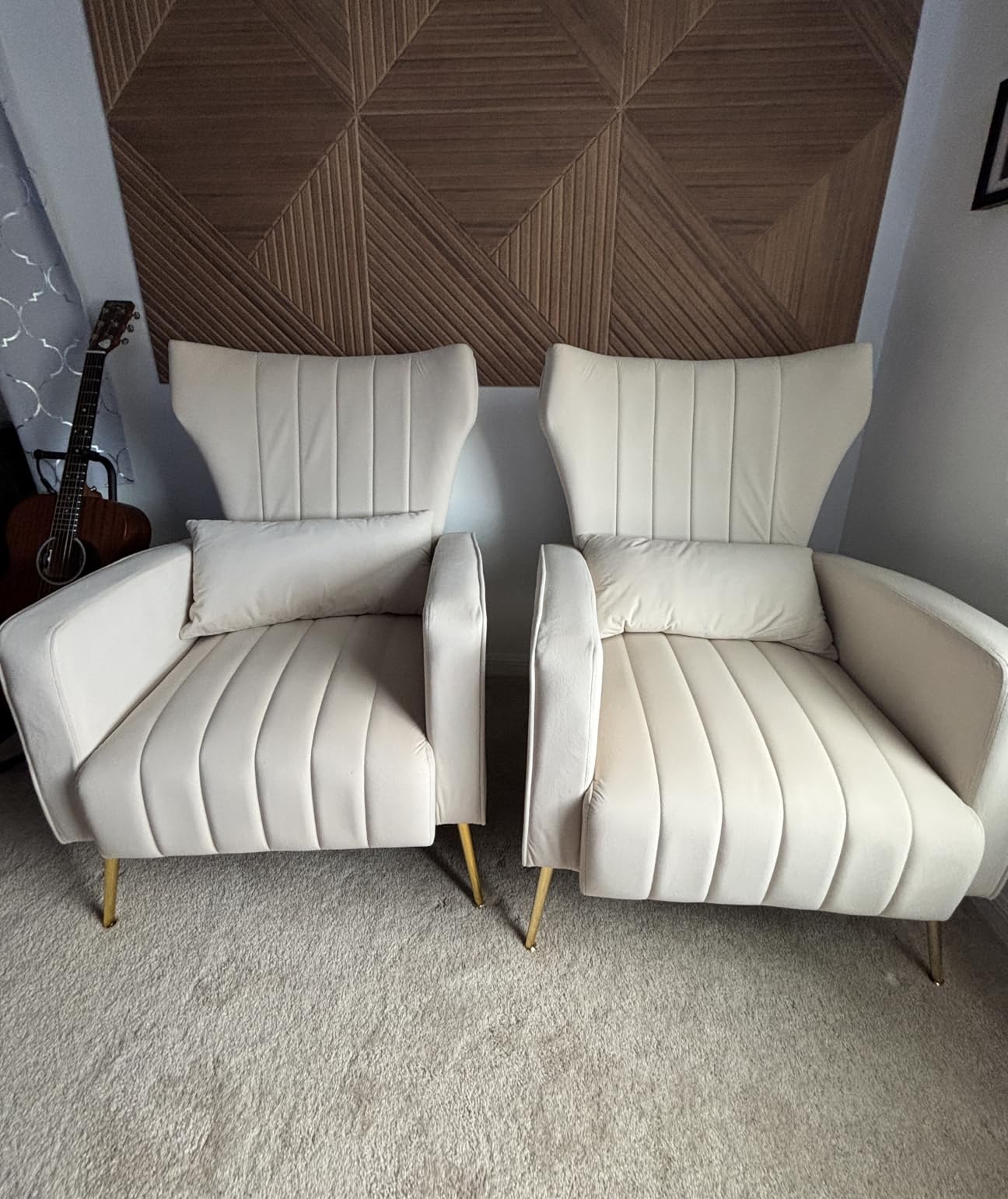 Accent Chair, Wingback Armchair for Living Room, HighBack Reading Chair with Golden Metal Legs Lumbar Pillow, Upholstered Single Sofa for Bedroom, Apartment, Small Spaces Velvet Black customer photo 1
