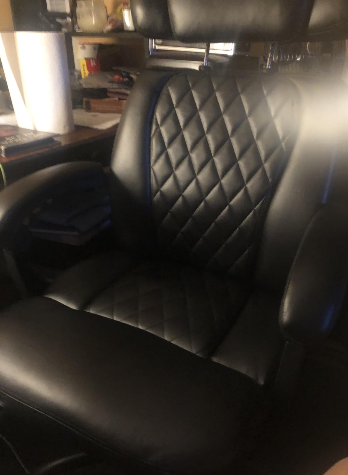 400lbs Executive Office Chair with Foot Rest for Heavy People, Ergonomic Big and Tall Desk Chair with Adjustable Headrest, High Back PU Leather Comfy Heavy Duty Computer Chair with Spring Cushion customer photo 2