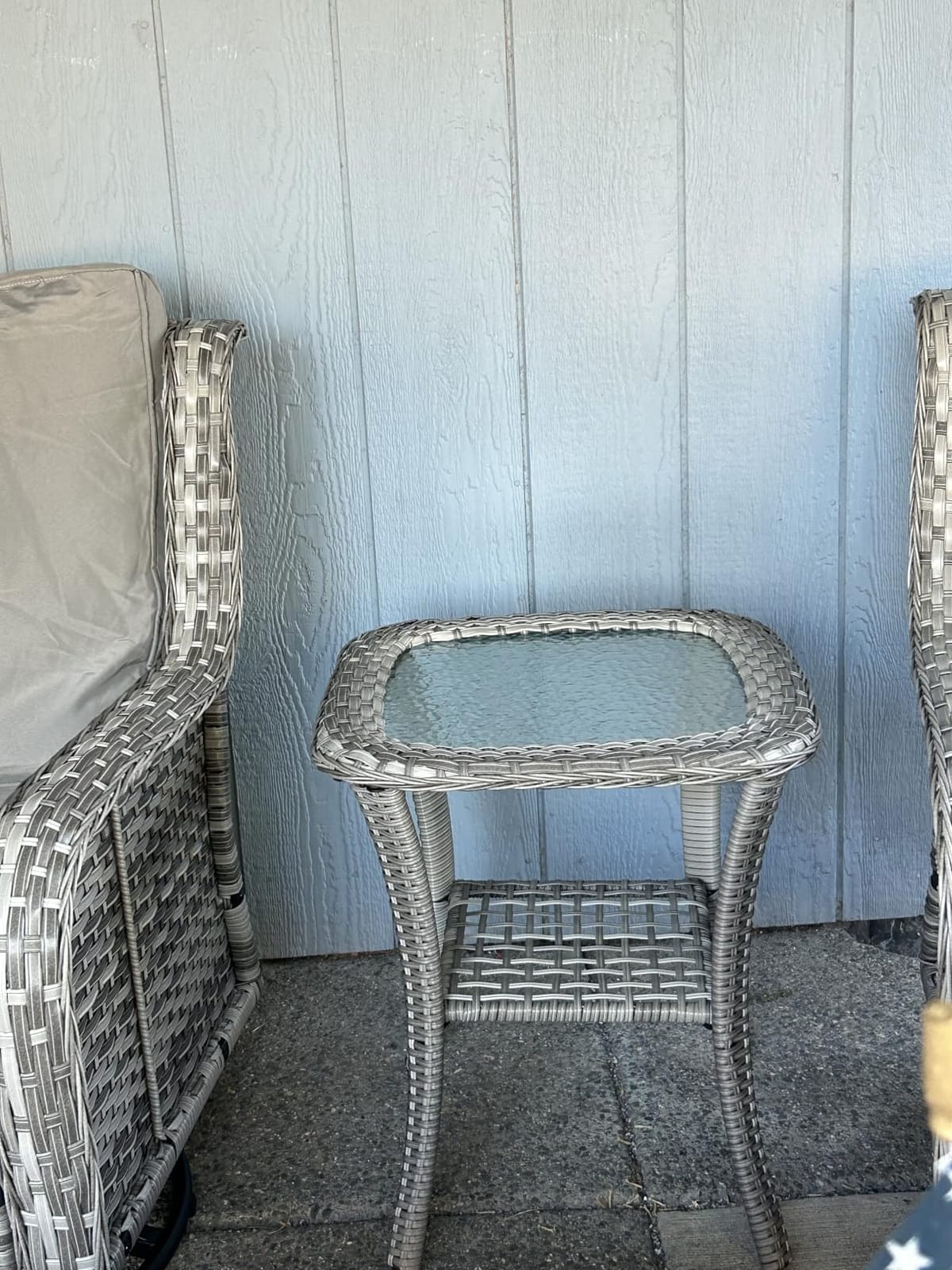 Wumiokio Patio Furniture Sets, 3 Pieces Wicker Outdoor Furniture - 360 Degree Swivel Rocking Chairs and Rattan Side Table for Garden, Porch, Backyard (Grey Wicker/Blue Cushion) customer photo 2