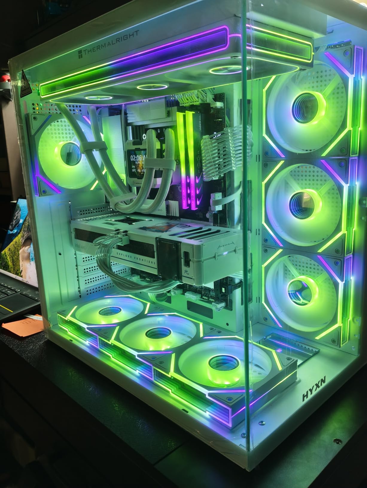 H1 HYXN ATX PC Case - Pre-Installed with 7 PWM ARGB Fans - Dual Cavity Mid-Tower PC Gaming Case - with Type-C - Can Hold up to 3X 360mm Radiator Support simultaneously (Black, H1) customer photo 1