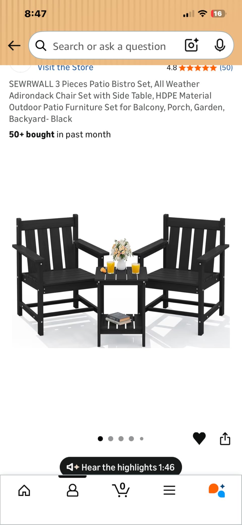 SERWALL 3 Pieces Patio Bistro Set-Outdoor Chairs with Side Table,Navy | All Weather Adirondack Chair Set and Side Table with Umbrella Hole, HDPE Patio Bistro Set for Balcony, Porch, Garden, Backyard customer photo 2