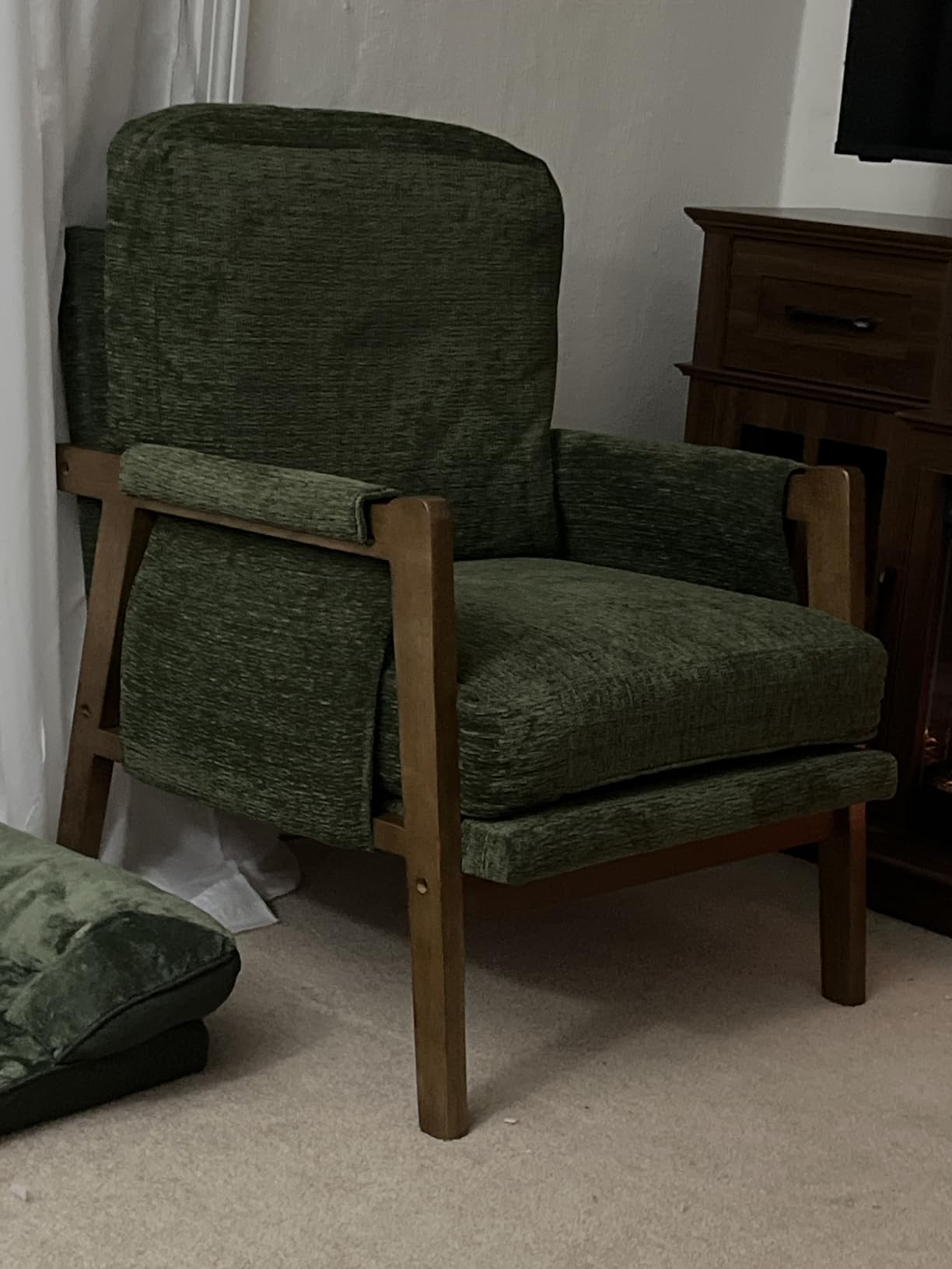 RNKSFX Dark Brown Accent Chair for Bedroom & Living Room, Mid Century Modern Accent Arm Chair, Upholstered Anthropologie Accent Chair with Solid Wood Frame, Fabric customer photo 2