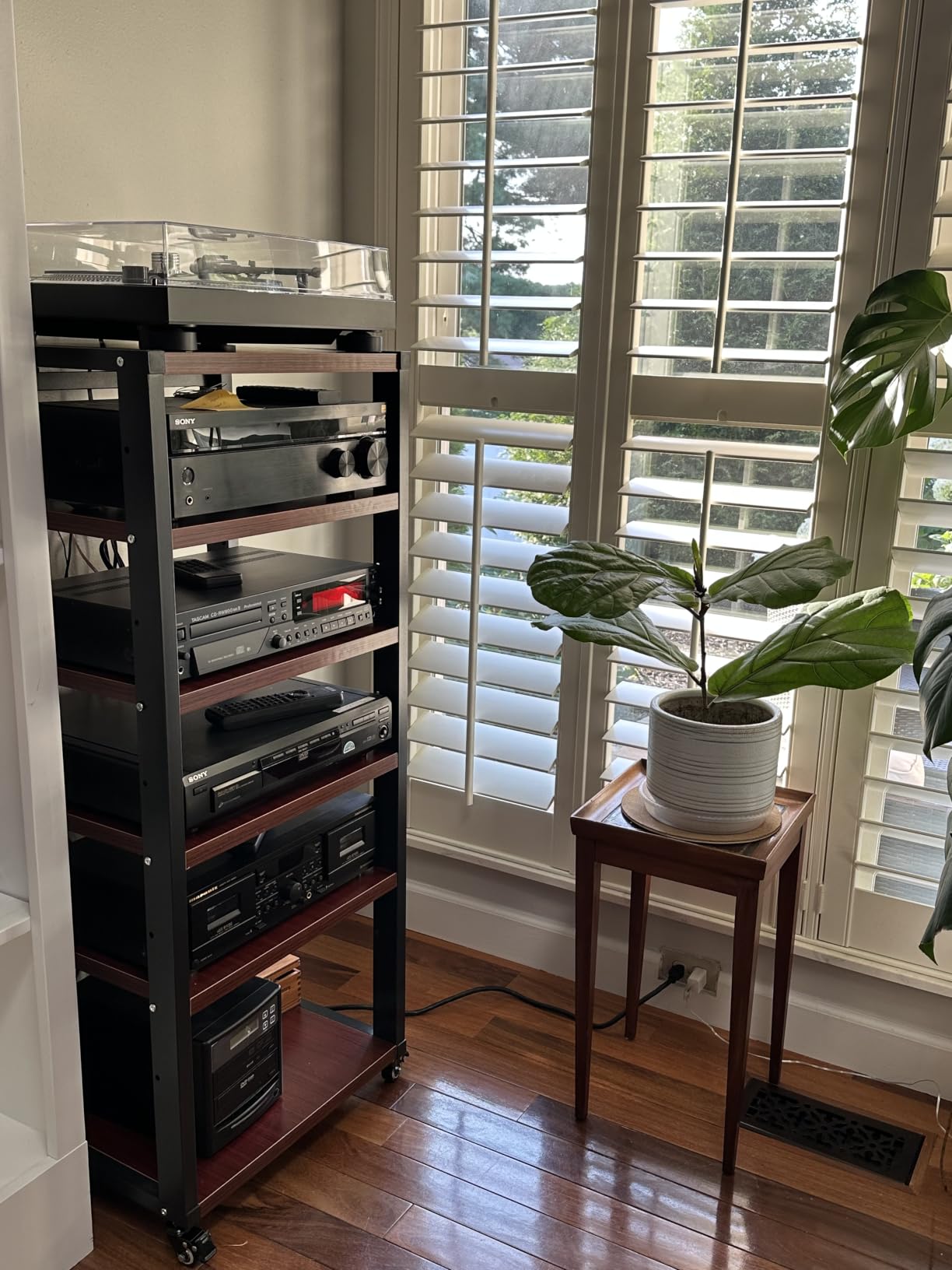 6 Tier AV Media Stand, 47in Audio Rack Tower Stereo Components Cabinet | Home Theatre CD Record Player Stereo Receiver Equipment Rack with Adjustable Wood Shelves, Load 400lbs (Teak Brown) customer photo 1