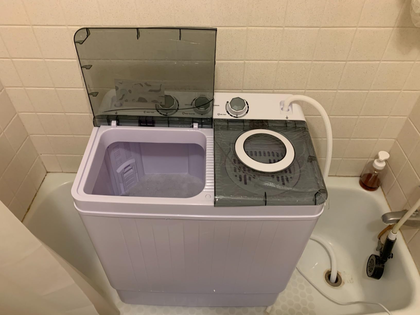 COSTWAY Portable Washing Machine, 2-in-1 Twin Tub 26lbs Capacity Laundry Washer(18lbs) and Spinner(8lbs) with Control Knobs, Timer Function, Drain Pump, Perfect for Home Apartment RV, Black customer photo 2