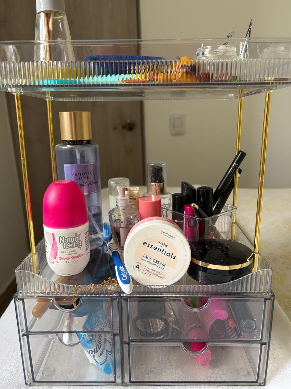 SNSLXH 4-Tier Clear Makeup Organizer Bathroom Storage | 4 Drawers Cosmetics Organiser, Ideal for Countertop, Bathroom, Office, Dresser, for Cosmetics, Skincare, Perfume, Lipstick customer photo 1