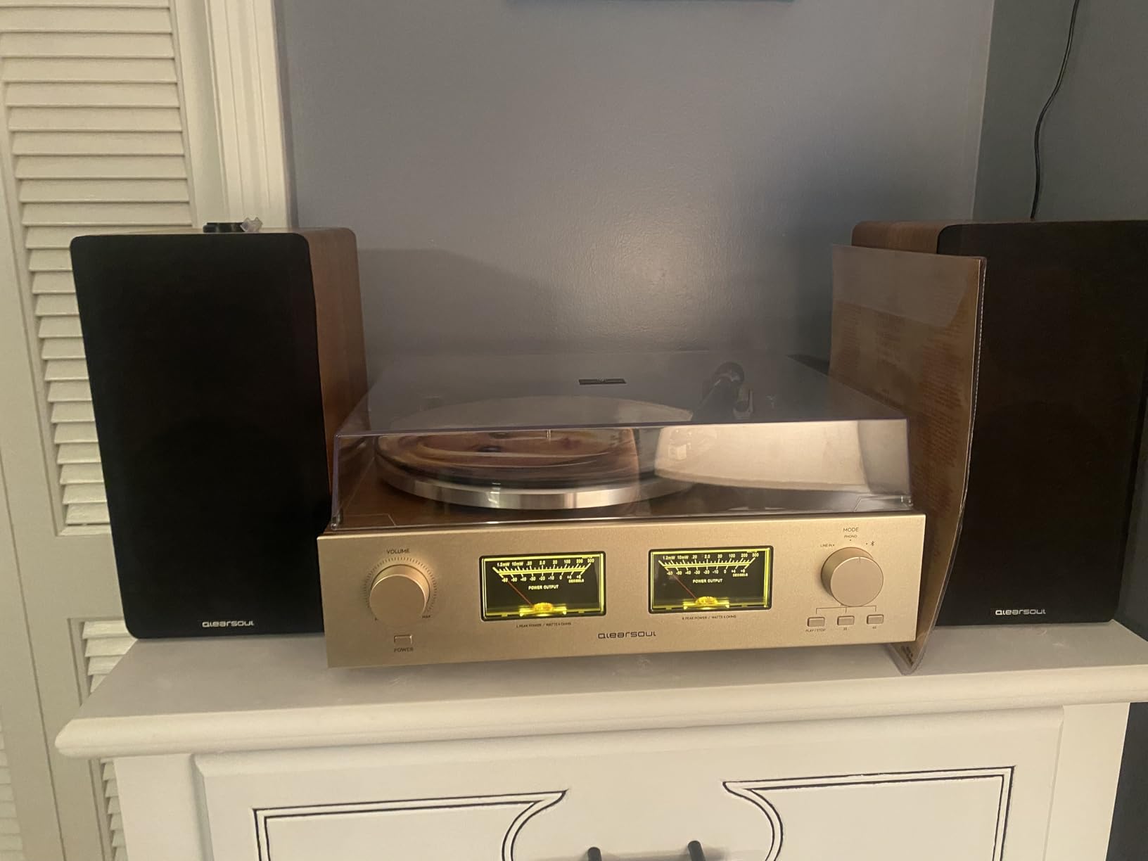 QLEARSOUL HiFire X Vinyl Record Player with 100W Speakers & VU Meter | Audiophile HiFi Turntable System, 100W RMS Bookshelf Speakers, DSP Preamp, 33/45 RPM, RCA Line In/Out customer photo 2