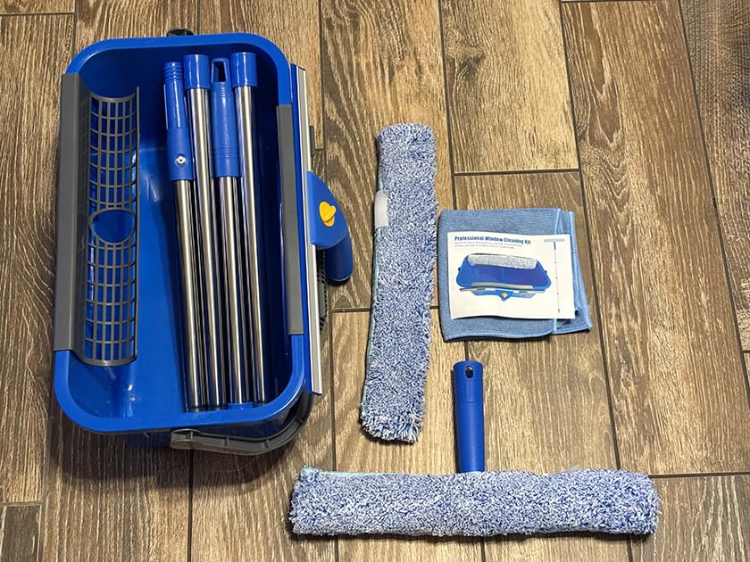 PIMEKOY Window Cleaning Kit with Bucket, Squeegee and Scrubber for Outdoor | Professional Window Washing kit, 61