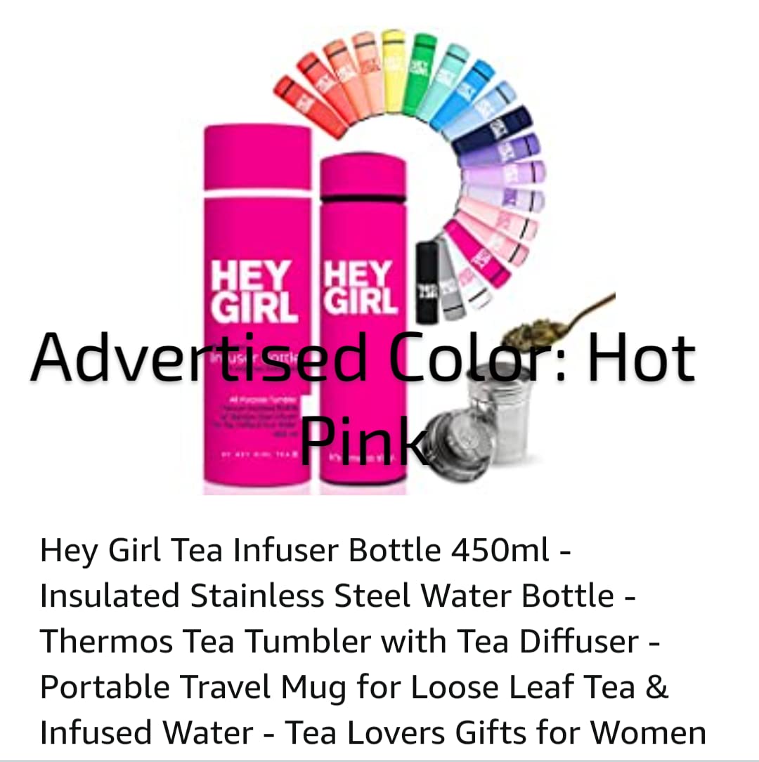 Hey Girl Tea Infuser Bottle 450ml - Insulated Stainless Steel Water Bottle - Tea Tumbler with Tea Diffuser - Portable Travel Mug for Loose Leaf Tea & Infused Water, Pink customer photo 2