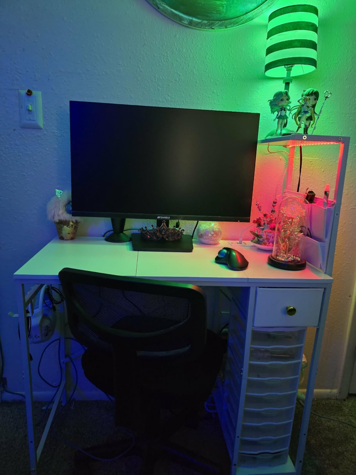 33.7 Inch Small Gaming Desk Table with LED Lights & Power Outlets, Compact L Shaped Gaming Computer Desk with CPU Stand, Drawer & Storage, Corner PC Desk for Kids, Home Office , Bedroom, Black customer photo 2
