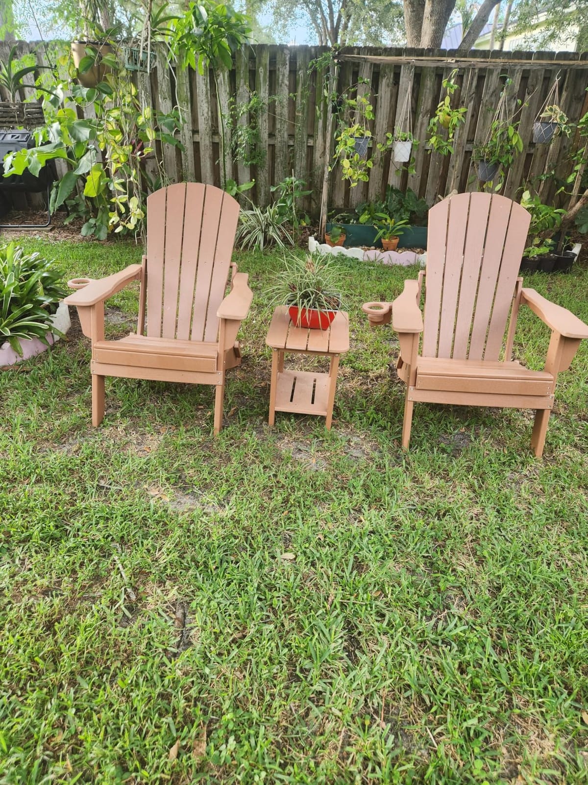 3-Piece Folding Adirondack Chair Set, All Weather, Coffee | 38