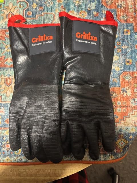 932°F Heat Resistant BBQ Grill Gloves, Extra-Thick Cotton Lining, 14 in, XL | Extra-Thick Lining Adds Insulation Over Basic Neoprene Gloves; Waterproof, Oil-Resistant Shell for Smoking and Turkey Frying customer photo 2