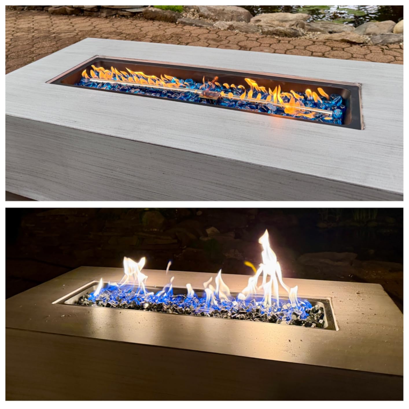 IRONCK 43-inch Outdoor Propane Fire Pit Table with Tank Table, White | CSA Certified, 2 in 1 Rectangular Patio Fire Pit w Glass Rocks, Wind Guard and Cover, 50000 BTU Outdoor Heater for Garden customer photo 1