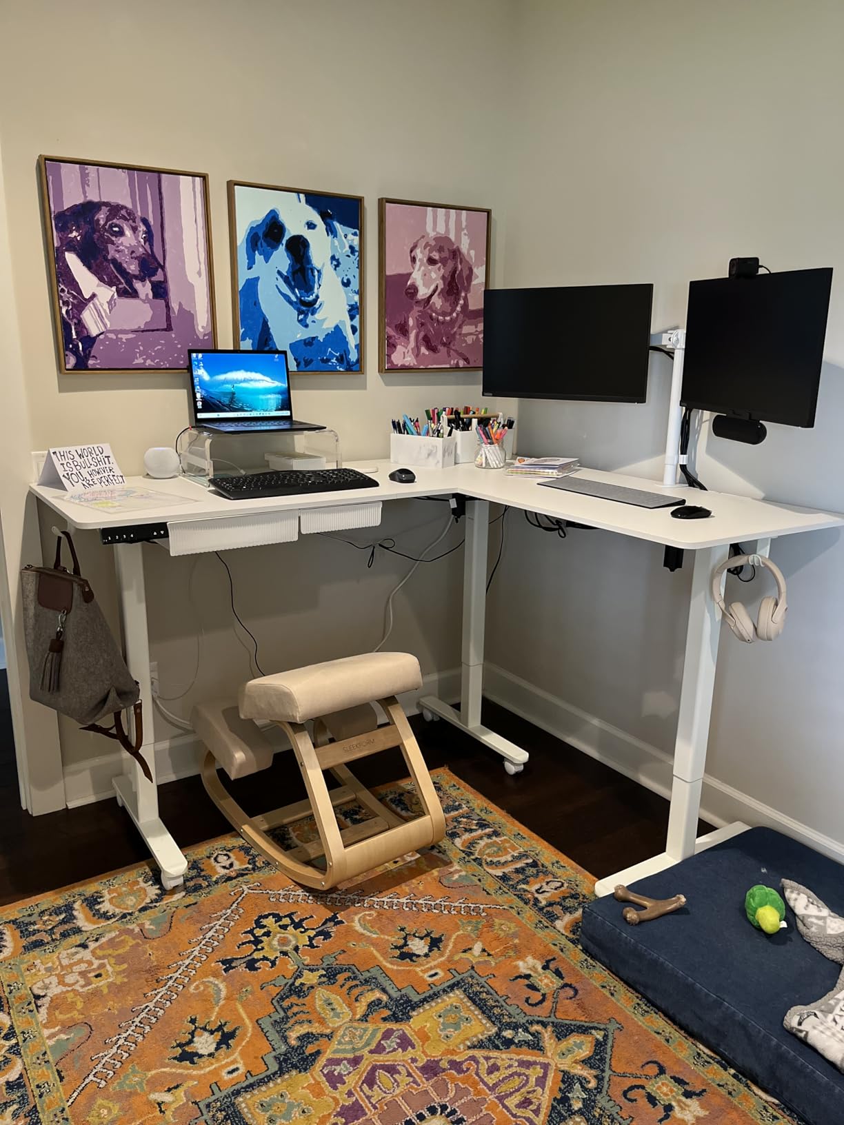 YDN L Shaped Standing Desk Electric Dual Motor 63 Inch Corner Desk Bamboo customer photo 1