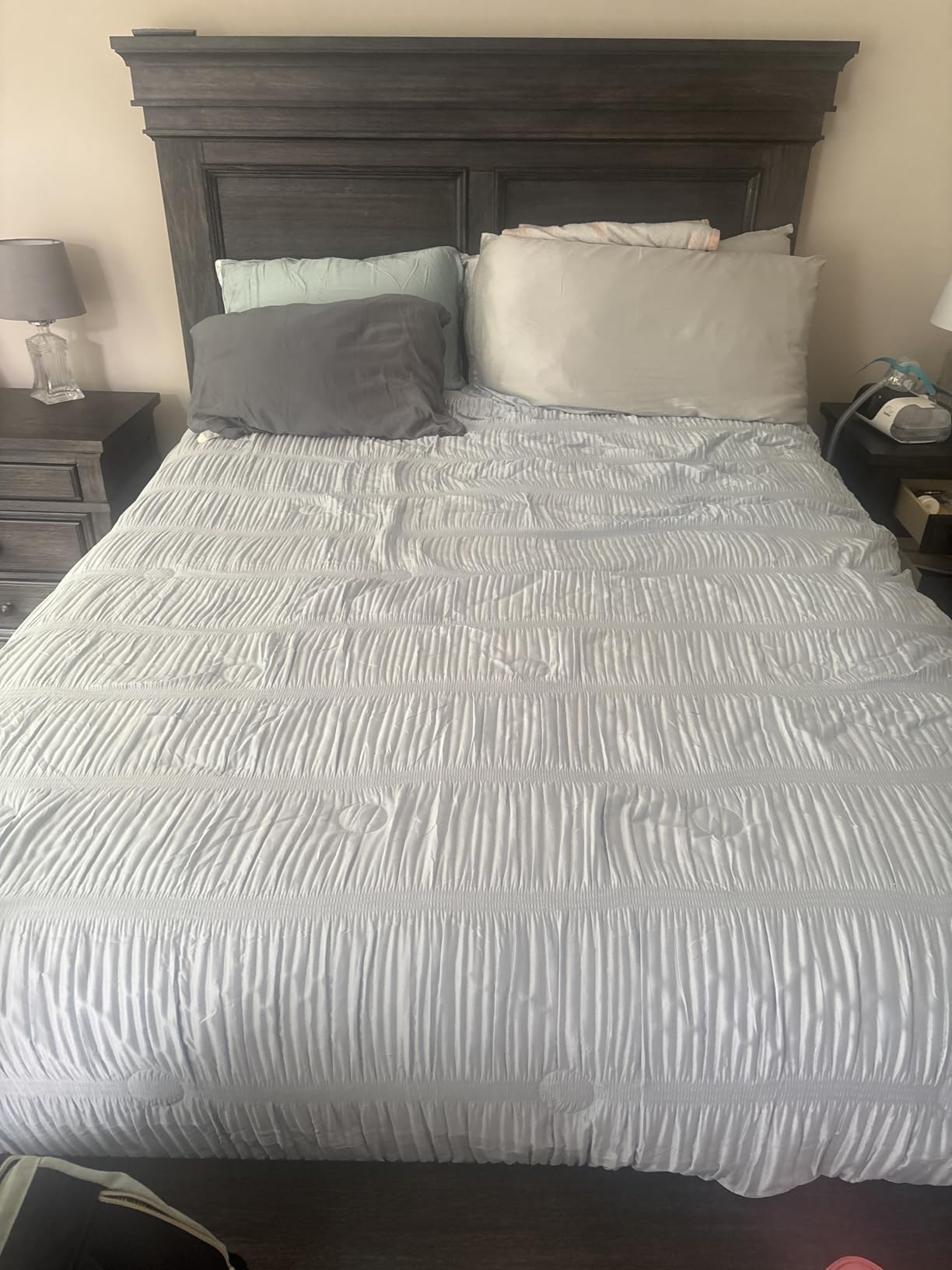 Snuggle Sac Cooling Comforter Queen Size – Q-Max 0.43 Striped Cooling Blanket for Hot Sleepers&Night Sweats, Light Breathable Summer Blanket, Dual-Sided Silk-Smooth, 90x90 Inches, Haze Blue customer photo 2