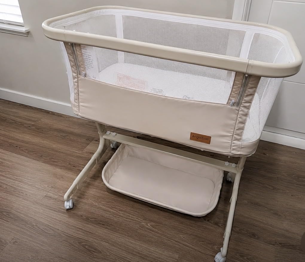 ANGELBLISS Electric Baby Bassinet, Auto Rocking Bedside Sleeper, 6 Heights with Mattress, Washable Sheet, Remote Control, 5 Speeds, 3 Timers, 12 Sounds, Wheels & Storage, Beige customer photo 2