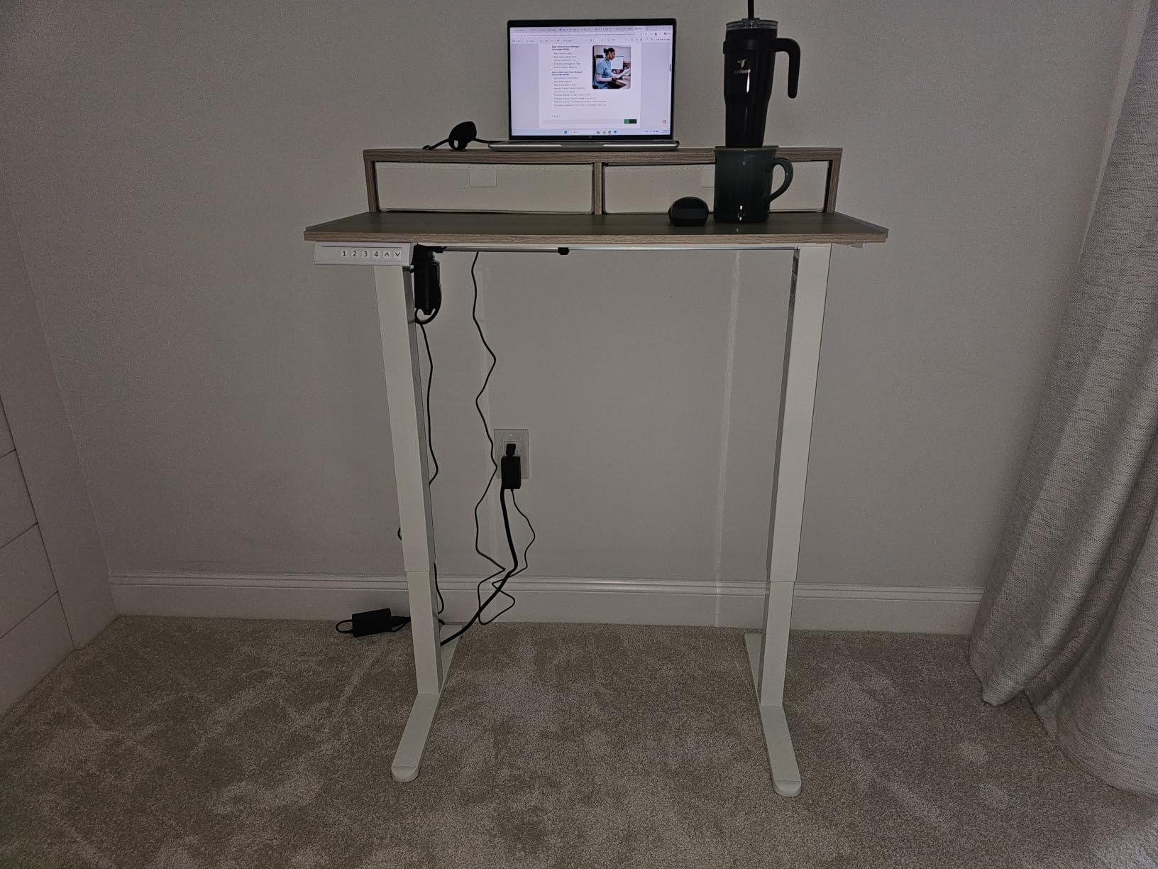 HUANUO 60″ x 30″ Electric Standing Desk with 2 Drawers, C-Clamp Mount Compatible, Height Adjustable Computer Desk, Home Office Stand Up Desk with 4 Preset Heights & 2 Hooks, Walnut customer photo 1