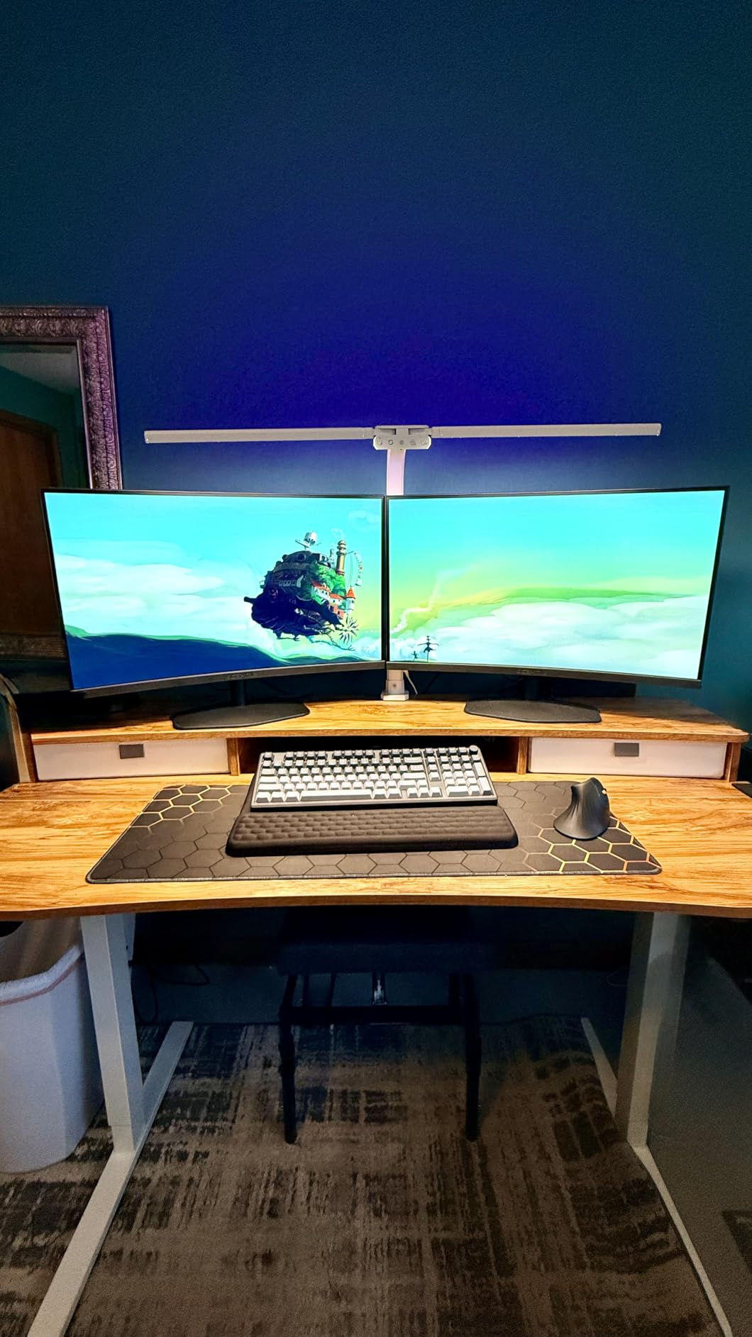 HUANUO 60″ x 30″ Electric Standing Desk with 2 Drawers, C-Clamp Mount Compatible, Height Adjustable Computer Desk, Home Office Stand Up Desk with 4 Preset Heights & 2 Hooks, Walnut customer photo 2