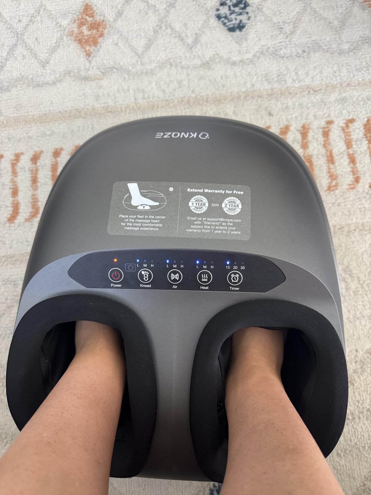KNQZE Shiatsu Foot & Calf Massager with Heat, Multi-Use Luxury Ottoman | 3-in-1 Massager, FSA Eligible, Foldable & Ergonomic Design, 3 Kneading /Air Squeeze/ Heat Levels, Great for Home & Family customer photo 2