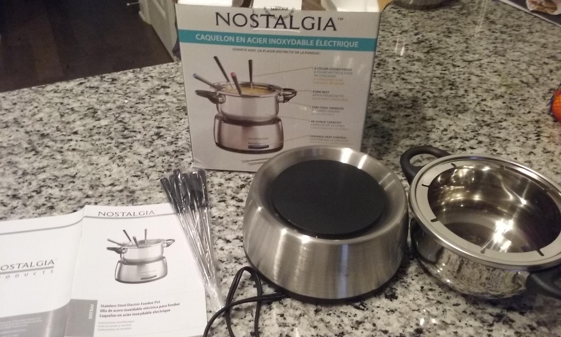 Nostalgia 8-Cup Electric Fondue Pot Set for Cheese & Chocolate - 8 Color-Coded Forks, Temperature Control - Kitchen Gadgets and Appliances for Hors d'Oeuvres and More - White customer photo 1
