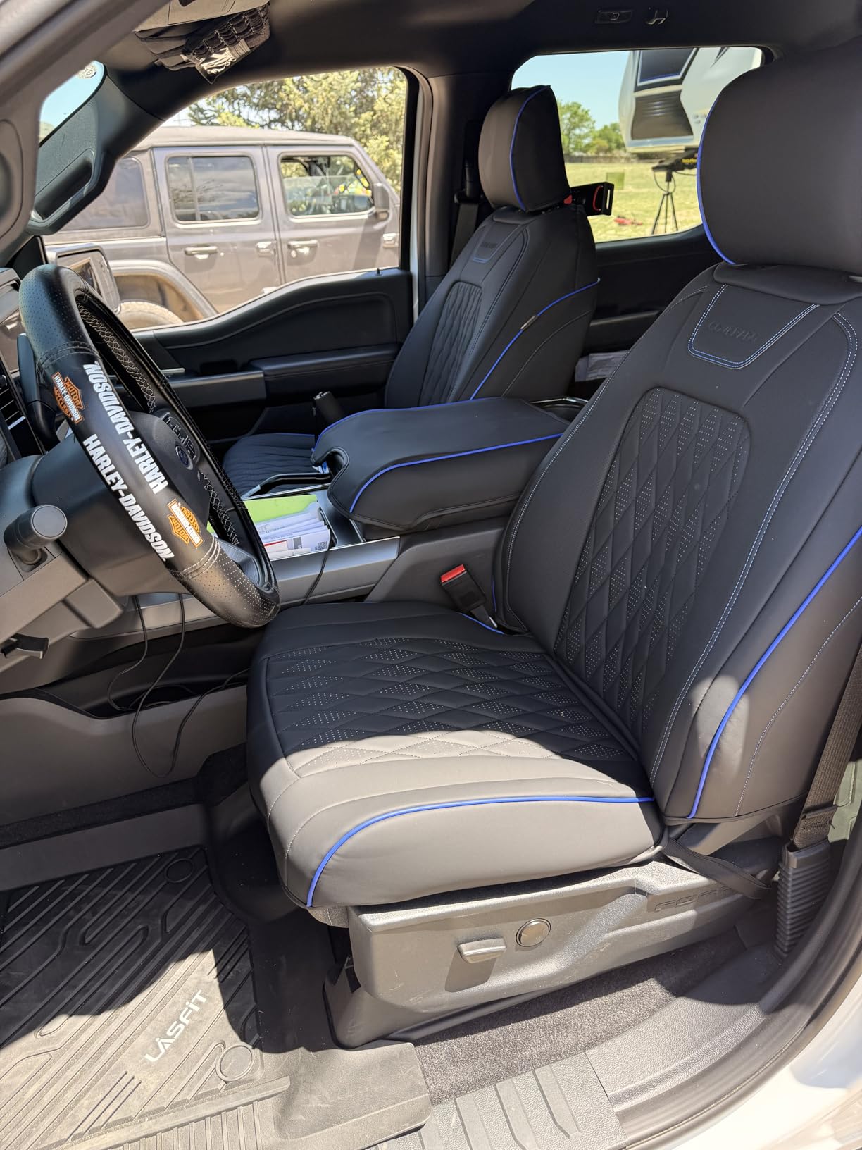 Coverado Premium Leather Full Set Seat Covers Waterproof Heavy-Duty Protectors Custom Fit for Ford F150 (2015-2026) F250/F350/F450 (2017-2026) - Coffee, Vintage Style, Scratch-Resistant customer photo 2