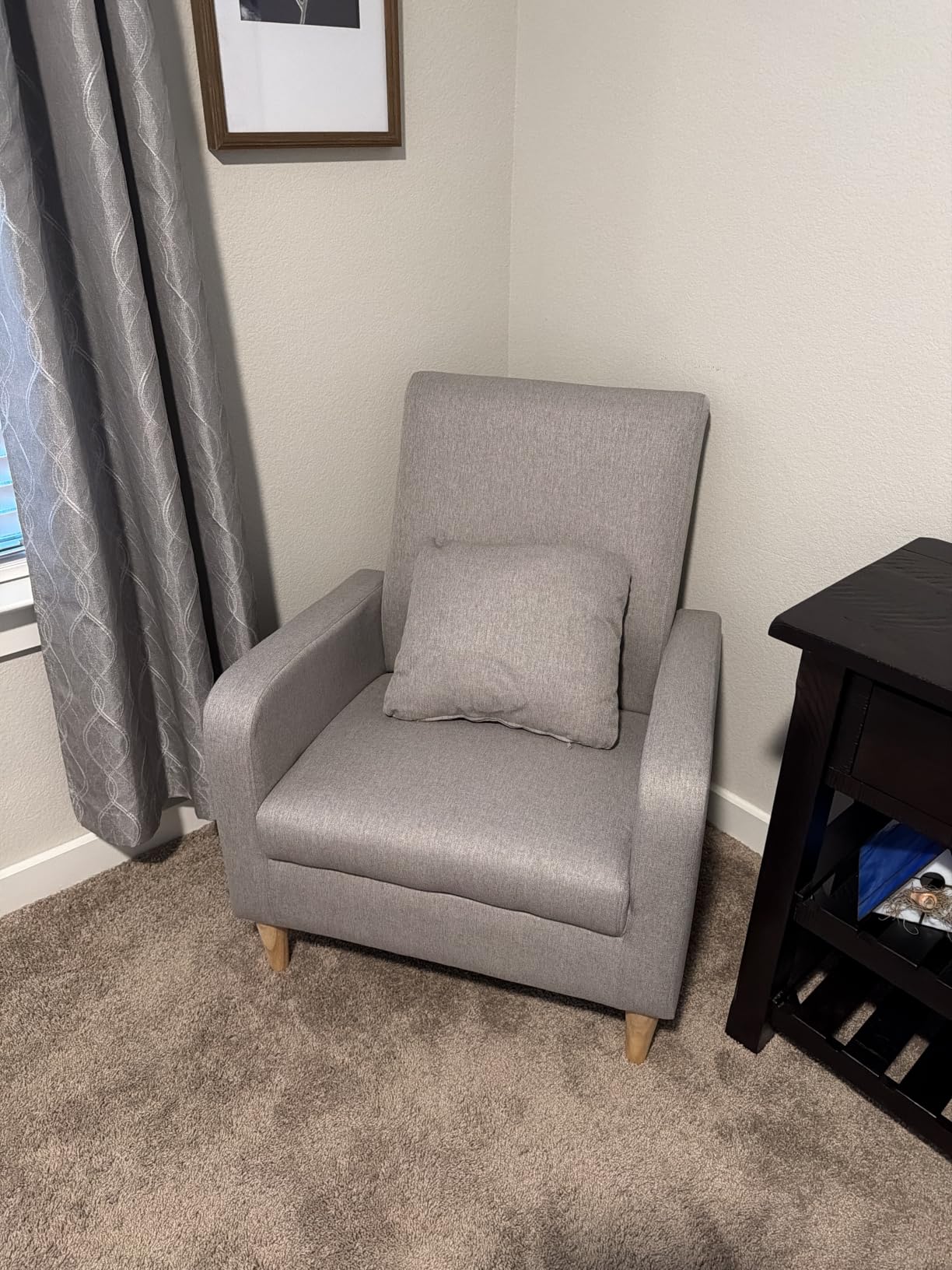 COLAMY Mid-Century Modern Accent Chair, Fabric Upholstered Living Room Chair with Back Pillow & Solid Wood Legs, Comfy Armchair for Living Room, Bedroom, Single Sofa, Beige customer photo 1