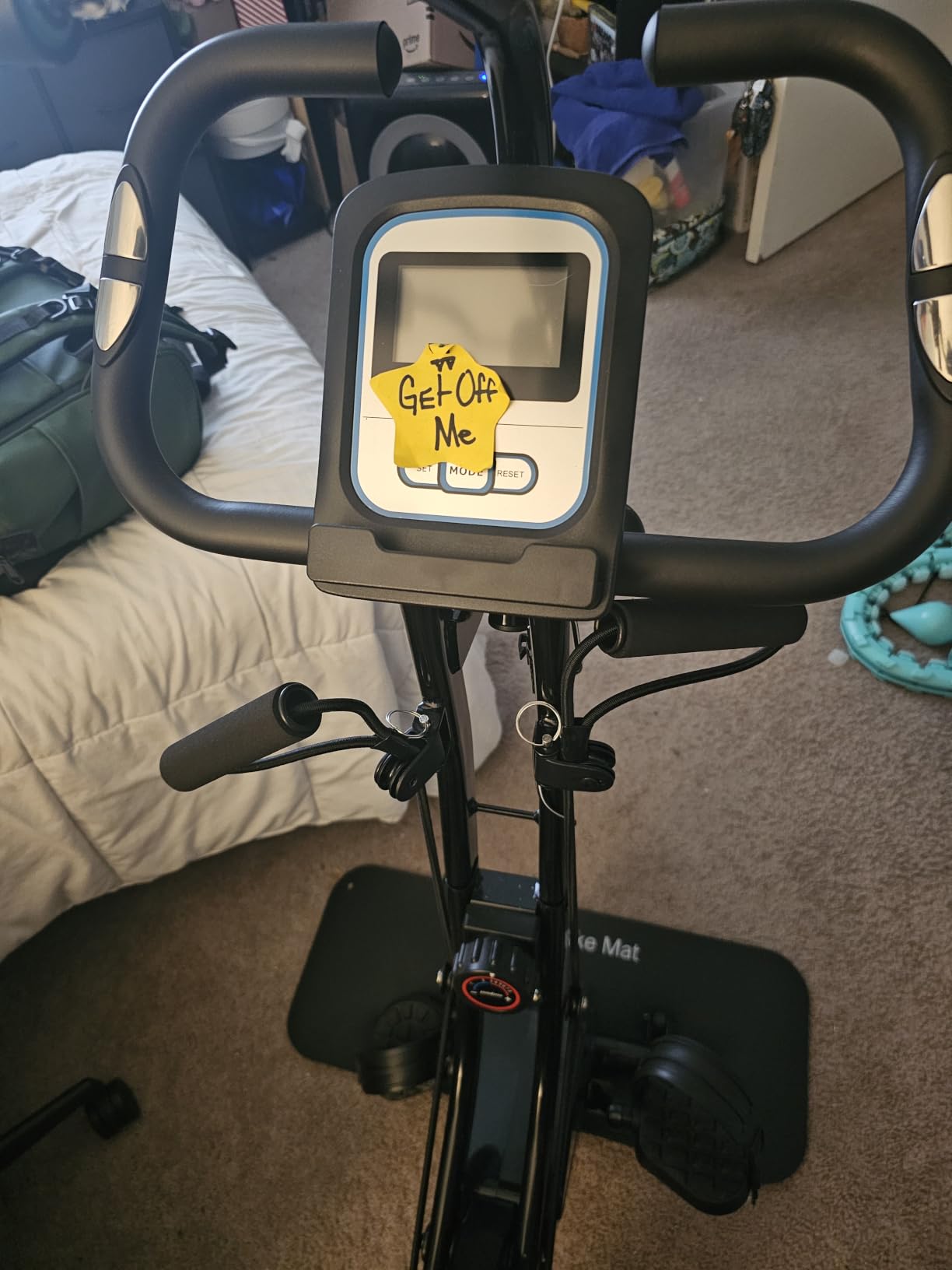pooboo Folding Magnetic X-Bike, Upright Exercise Bike for Home Gym | Foldable Indoor Stationary Cycling Bike, 8-Level Resistance, 6.6 LBS Flywheel, 300 LB Capacity, Back Support Cushion customer photo 1