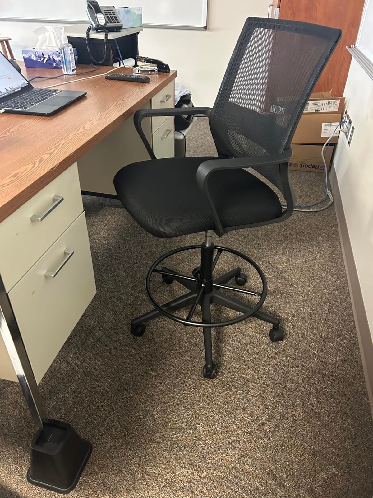 BestOffice Drafting Chair Tall Office Chair Adjustable Swivel Rolling Mesh Height with Lumbar Support Arms Footrest Mid Back for Adults Standing Desk Drafting Stool(Dark Black) customer photo 1