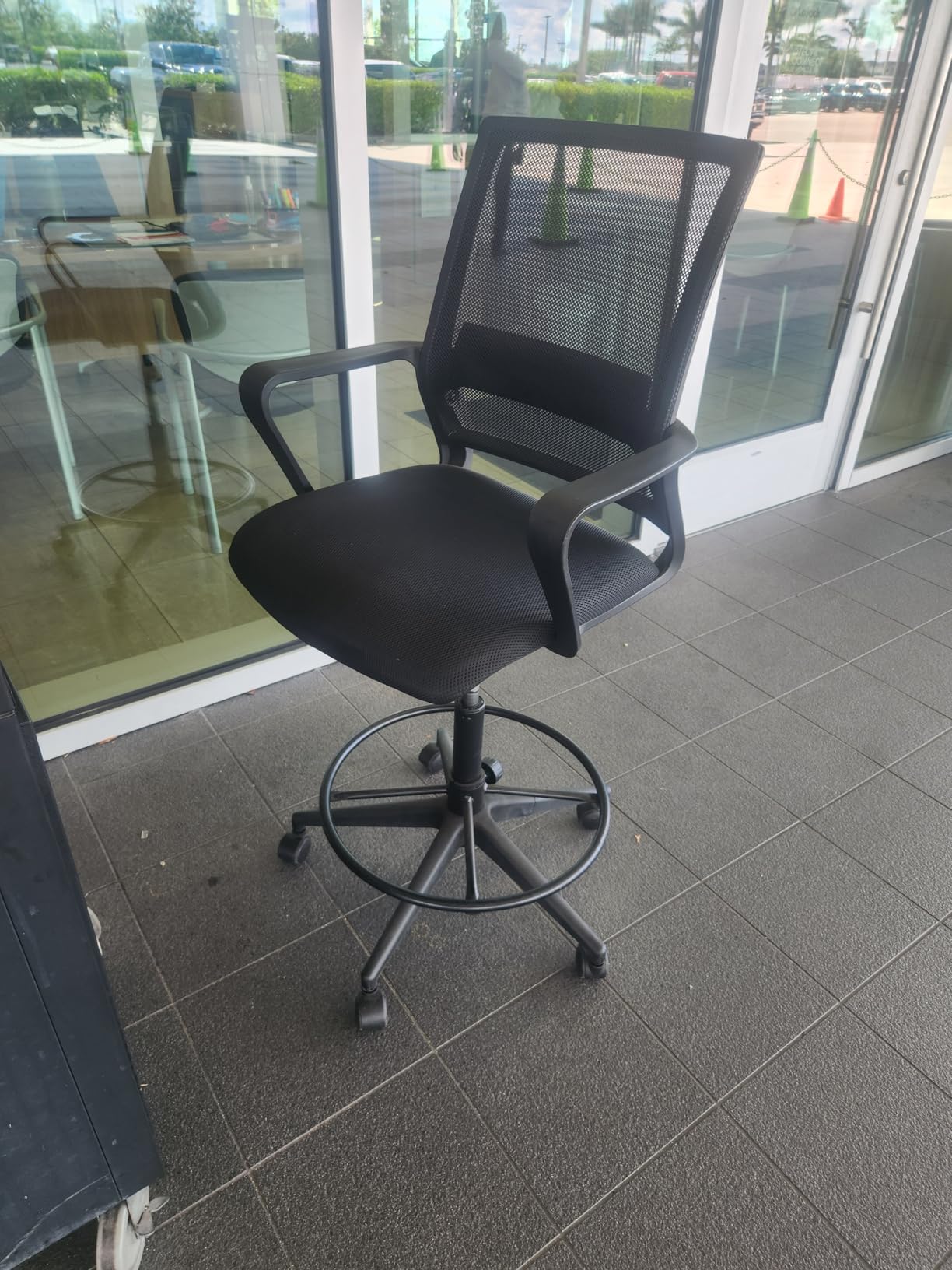BestOffice Drafting Chair Tall Office Chair Adjustable Swivel Rolling Mesh Height with Lumbar Support Arms Footrest Mid Back for Adults Standing Desk Drafting Stool(Dark Black) customer photo 2