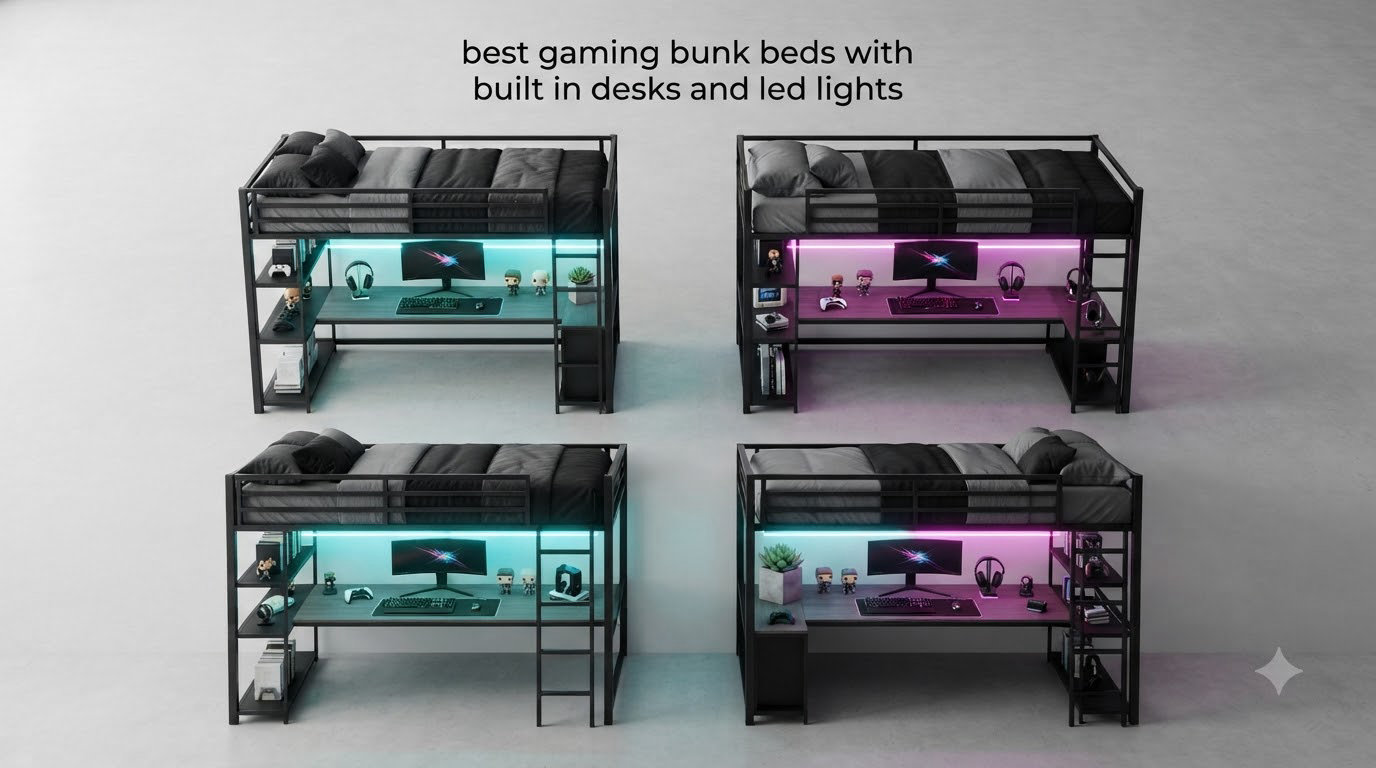 best gaming bunk beds with built in desks and led lights
