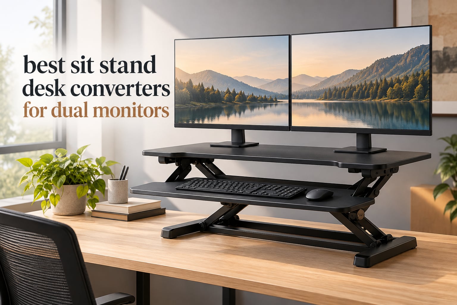 best sit stand desk converters for dual monitors