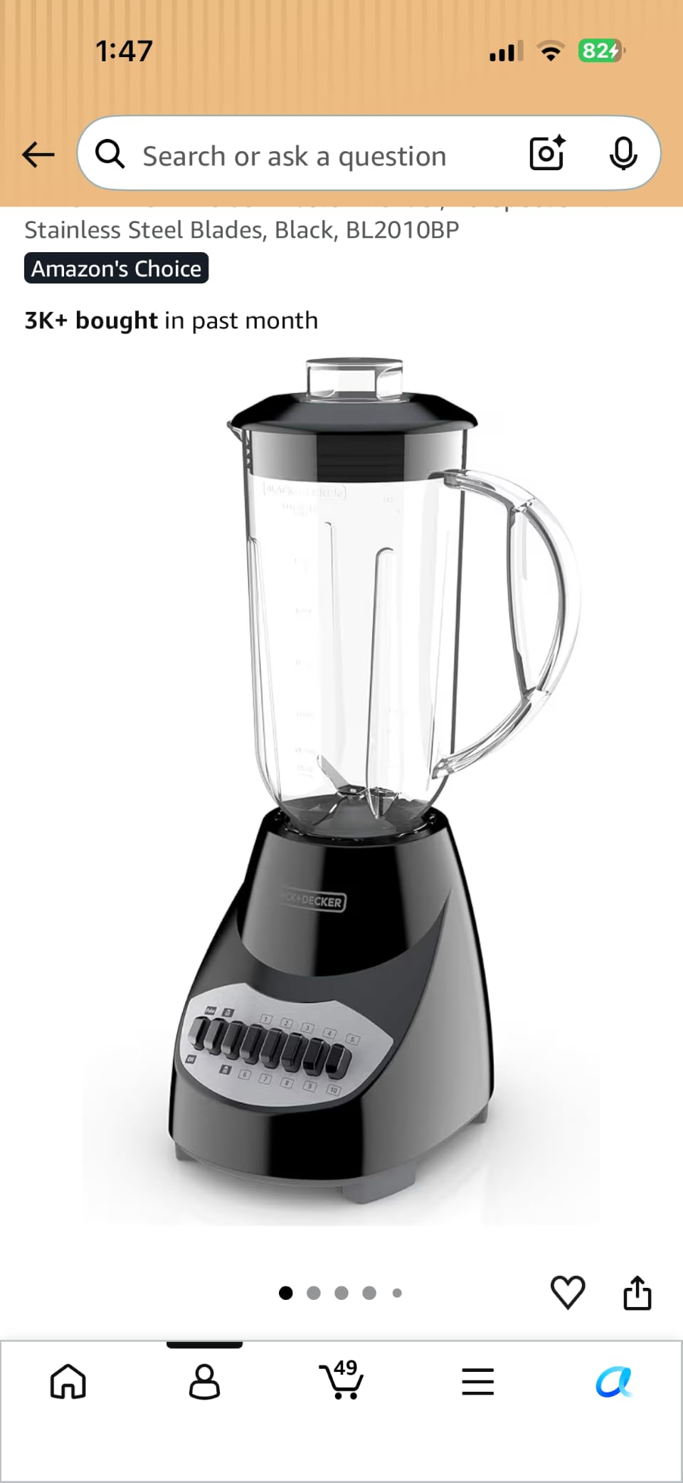 BLACK+DECKER Crush Master Blender, 10-Speeds with Stainless Steel Blades, Black, BL2010BP customer photo 1