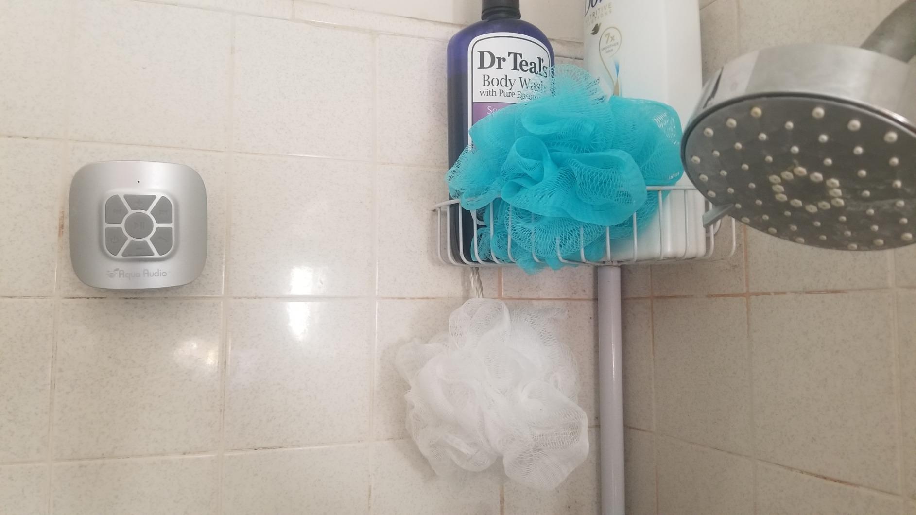 Shower Speaker Bluetooth Waterproof with Suction Cup - 10 Hours Playtime/Built-in Mic (Silver) customer photo 2