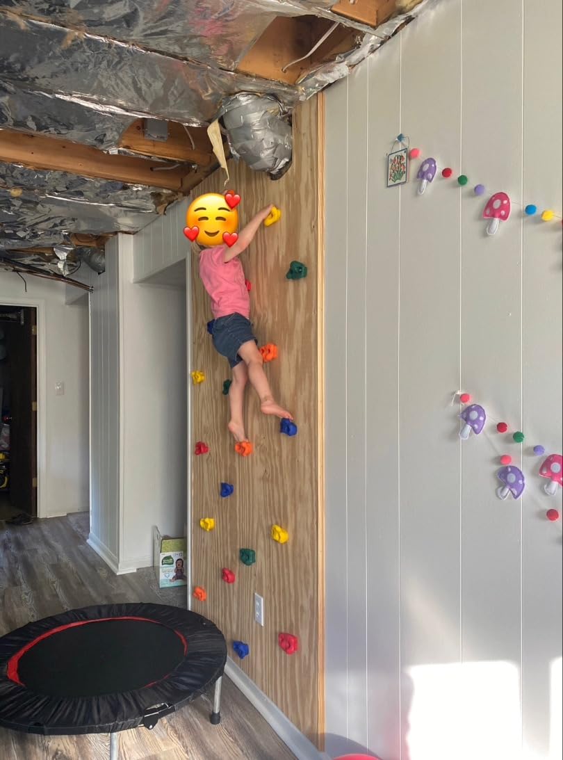 Squirrel Products Rock Climbing Holds for Kids, Deluxe Extra Large Climbing Rocks with Mounting Hardware - DIY Rock Wall Indoor & Outdoor Playground Accessories Wall Climbing Kit - Ages 3+ customer photo 2