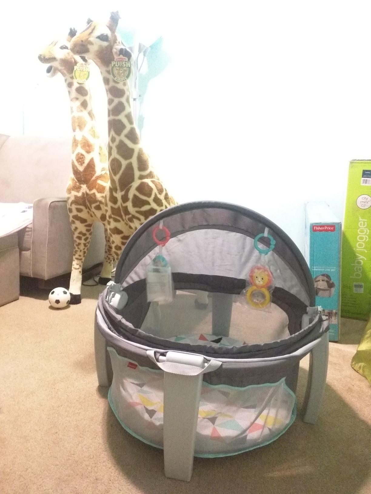 Fisher-Price Portable Bassinet On-The-Go Baby Dome, Travel Play Space with Developmental Newborn Toys & Canopy, Windmill customer photo 1