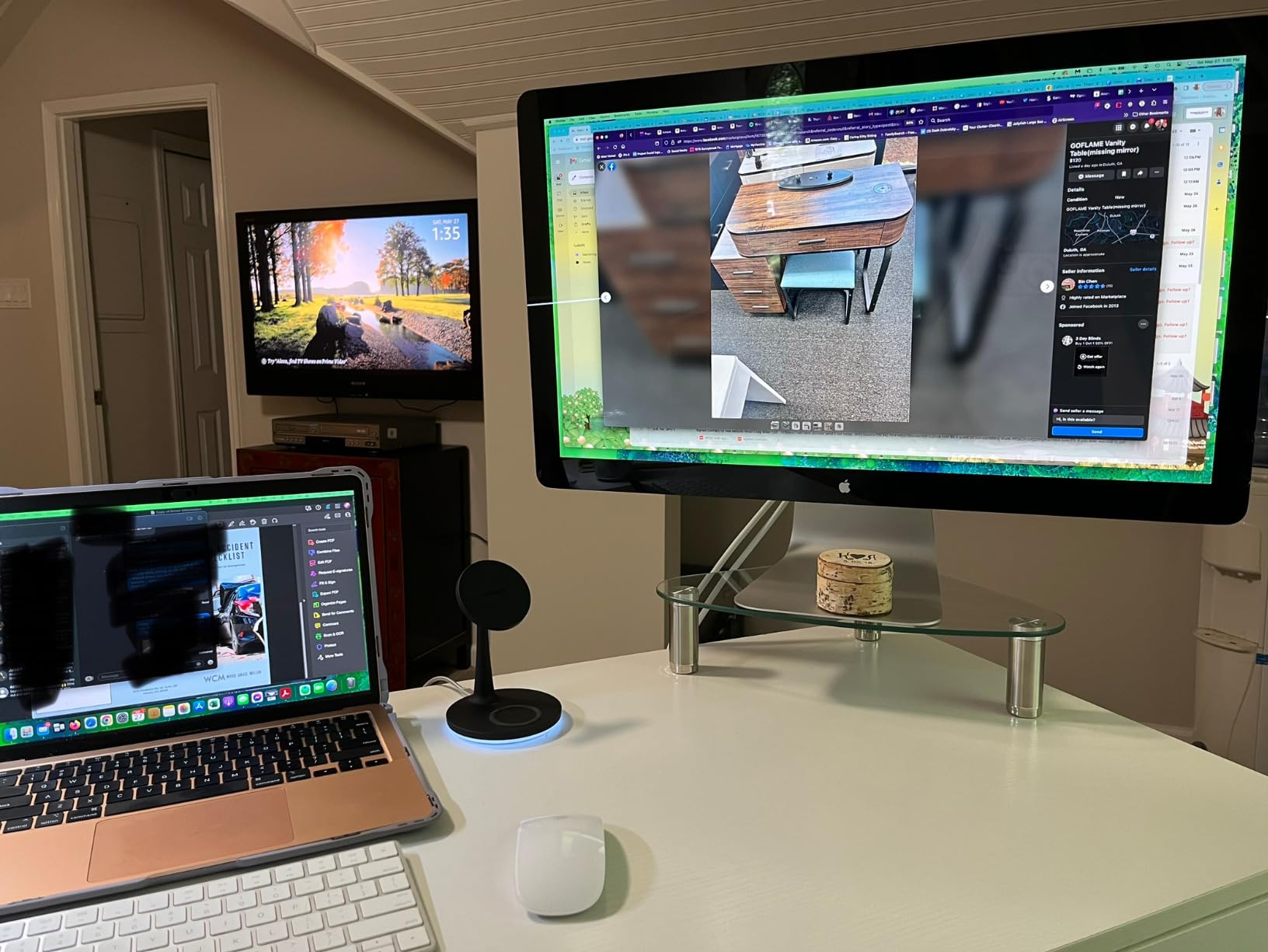 Hemudu Tempered Glass Computer Monitor Riser/Triangle Save Space Desktop Corner Stand for Computer Monitor & Laptop Black HD01B-003 customer photo 2
