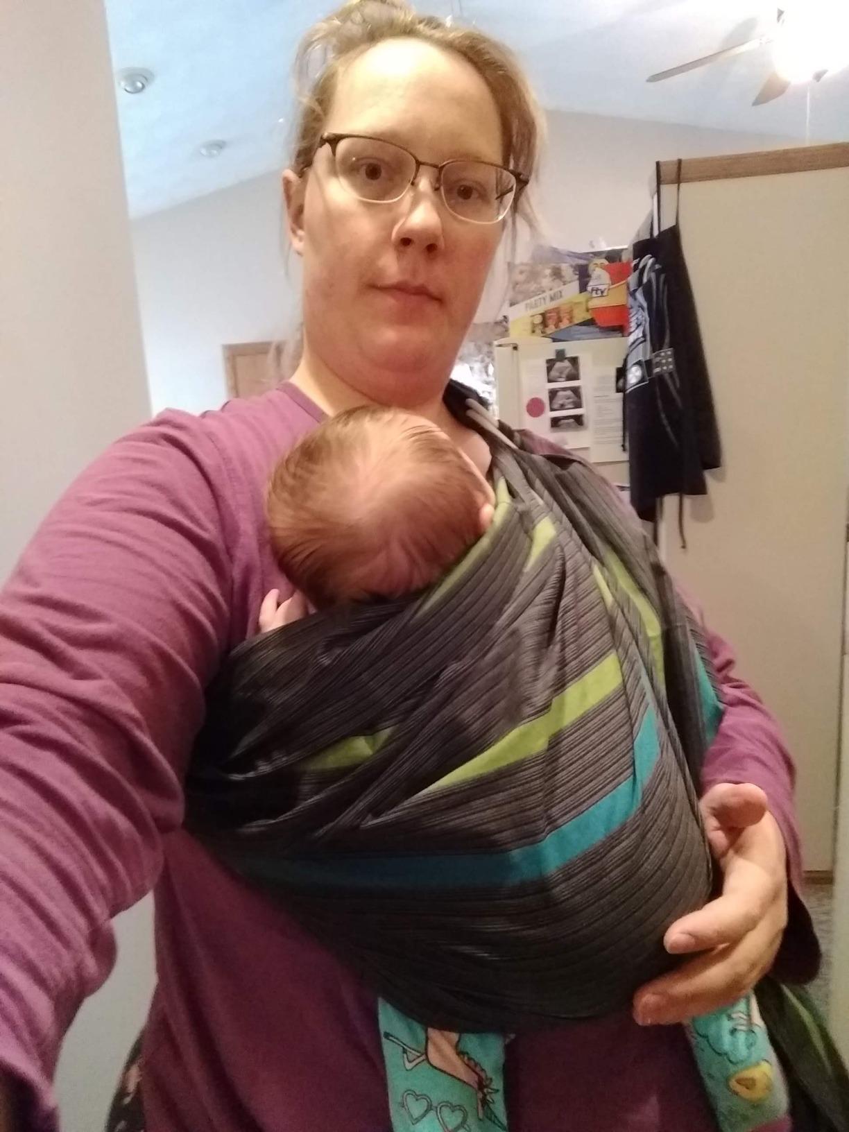 Ring Sling Baby Carrier, Soft Linen Cotton Baby Sling Carrier Newborn to Toddler, Baby Wrap Carrier for Plus Size Parents, Perfect Shower Gift, Green customer photo 2