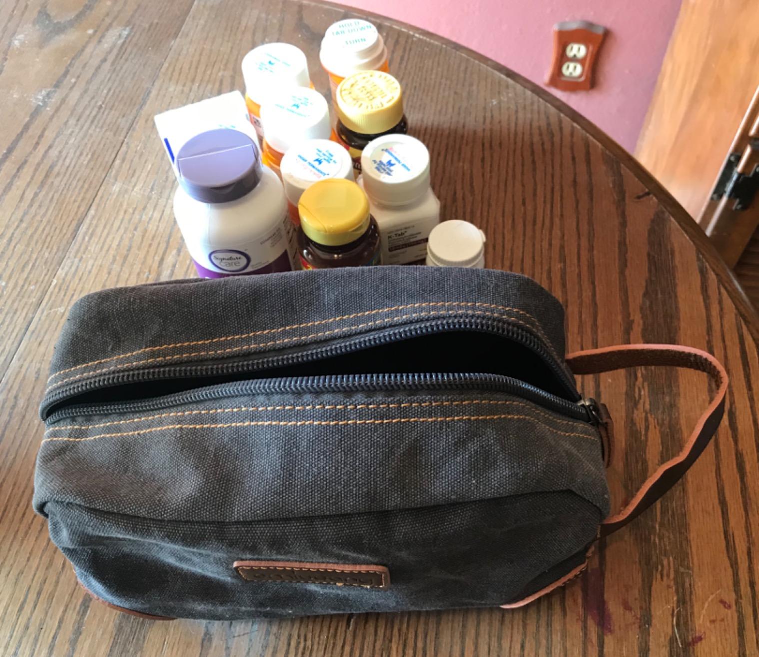 emissary Men's Canvas Travel Toiletry Bag, Leather Dopp Kit - Gray customer photo 2