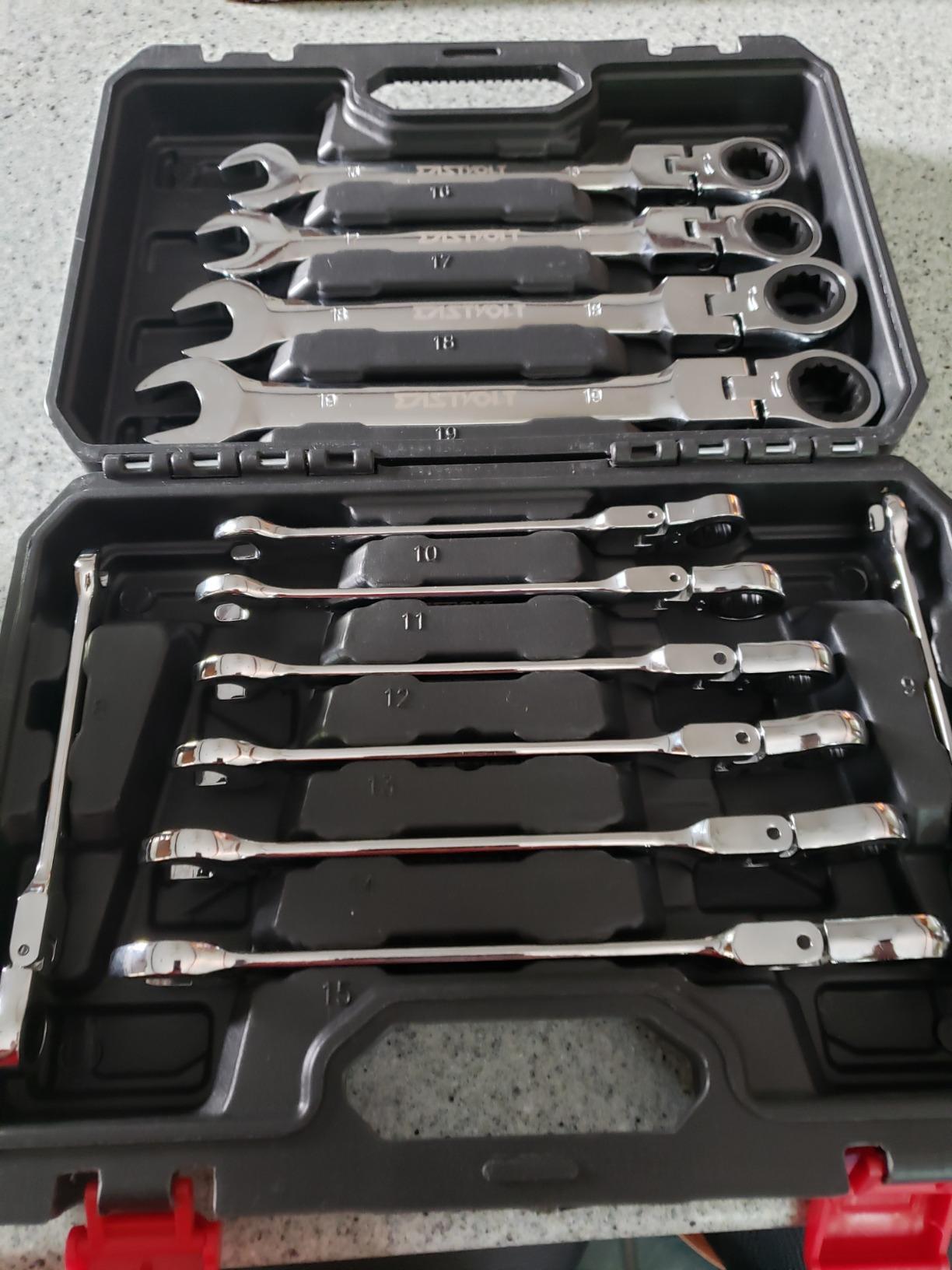 Eastvolt 12-Piece Flex-Head Ratcheting Wrench Set, Metric 8mm-19mm, Combination Ended Spanner kits, Chrome Vanadium Steel with Toolbox, EVHT1201 customer photo 1