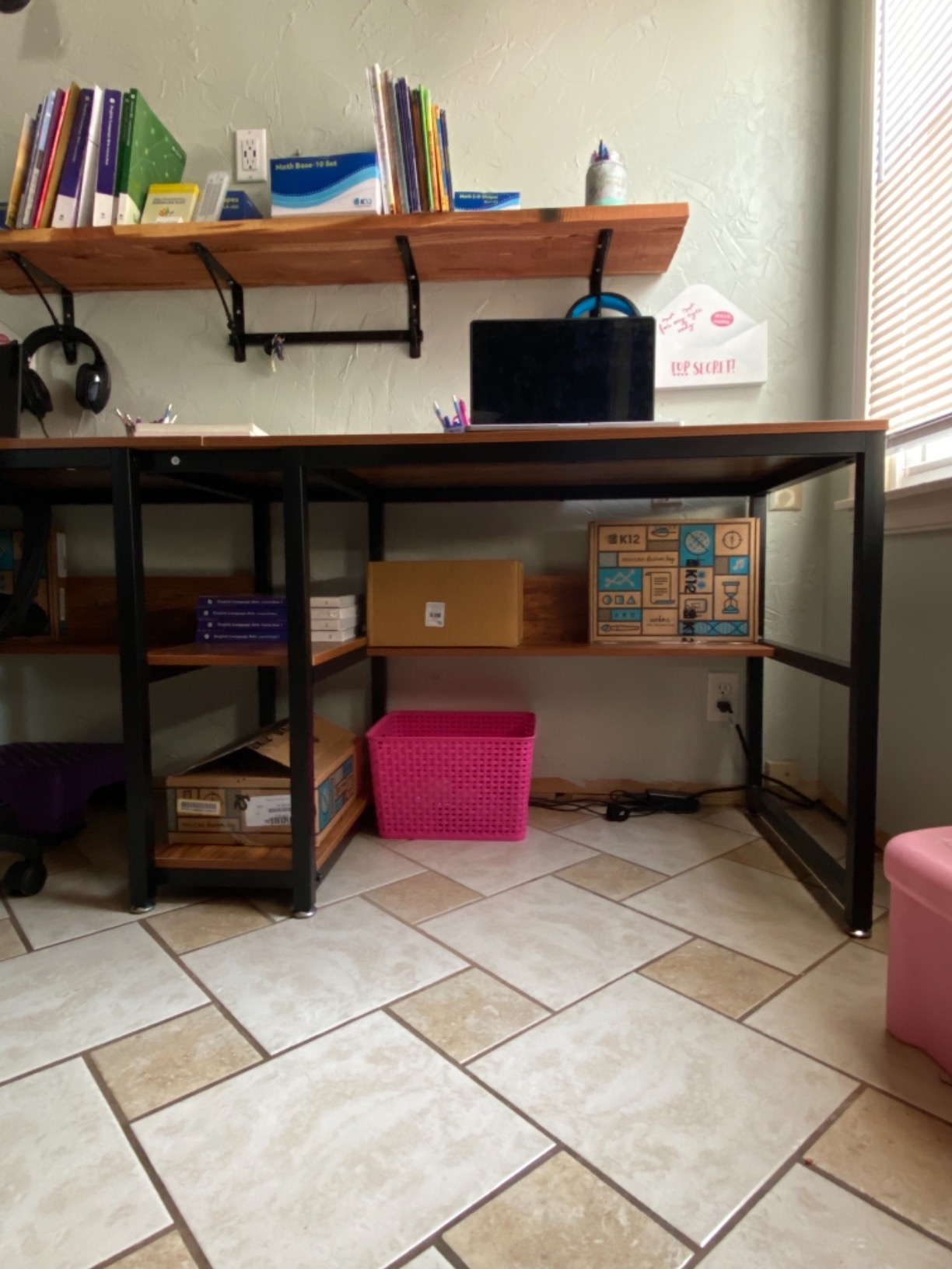 Tribesigns Two Person Desk with Bookshelf, 78.7 Computer Office Double Desk for Two Person, Rustic Writing Desk Workstation with Shelf for Home Office (Brown) customer photo 2