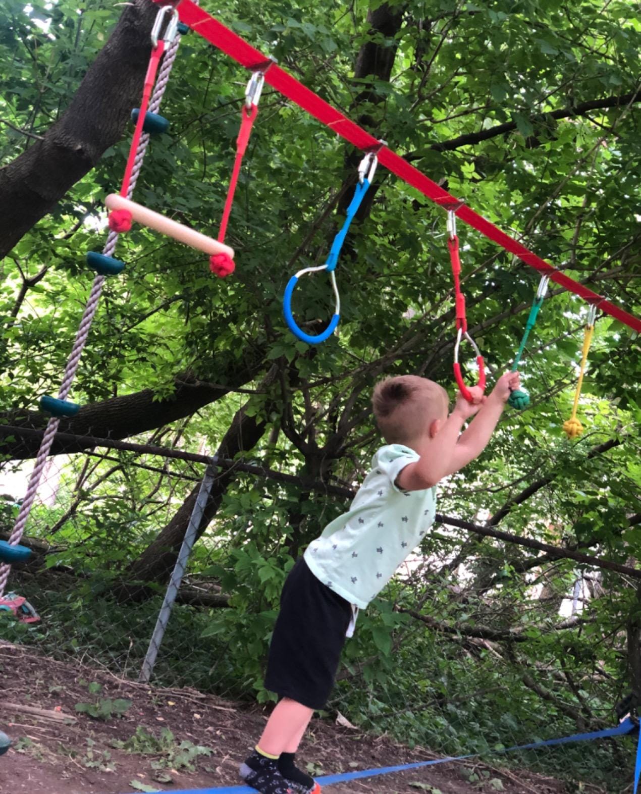Ninja Warrior Obstacle Course for Kids - 60ft Slackline with 8 Pcs Accessories, Tree Protector & Carry Bag customer photo 1