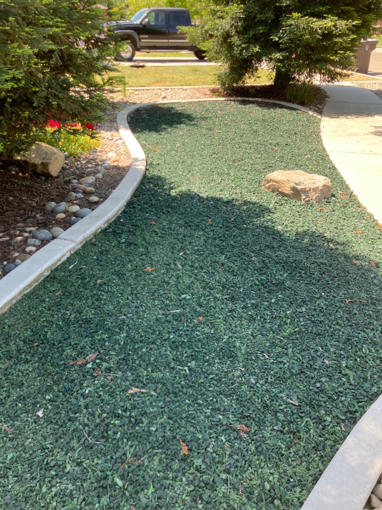 NuPlay Rubber Mulch Playground Flooring - Rubber Nugget Weed Barrier - Flooring for Swing Sets, Play Areas Covers 4 Pack, Redwood customer photo 2