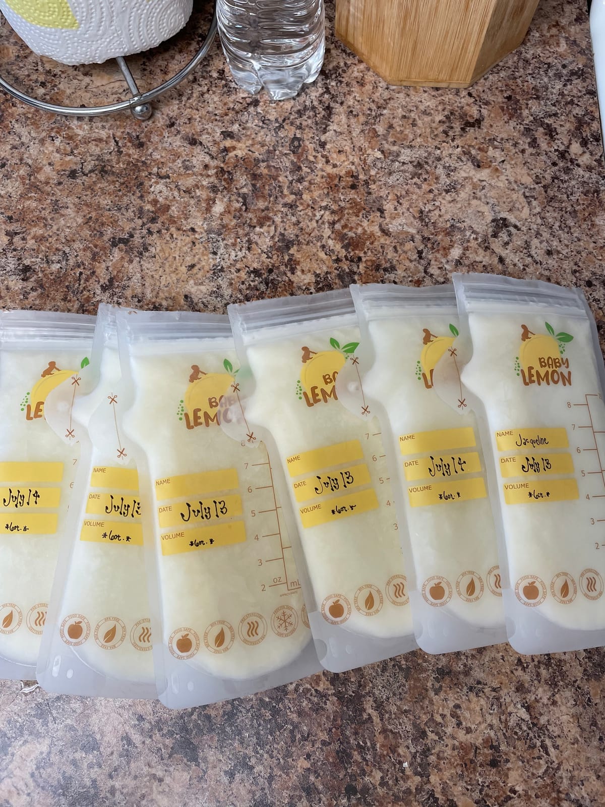 Baby Lemon Breast Milk Storage Bags with Spout - 8 oz, 100 Bags, Extra Thick, Leak Proof, Pre-sterilized, Ready to Use, BPA Free, Easy Write Material customer photo 2