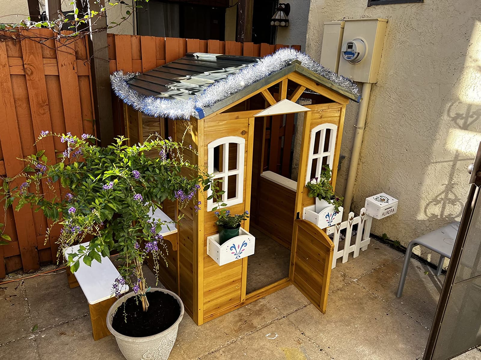 Outsunny Outdoor Playhouse for Kids Wooden Cottage Age 3-6 Natural Wood customer photo 1