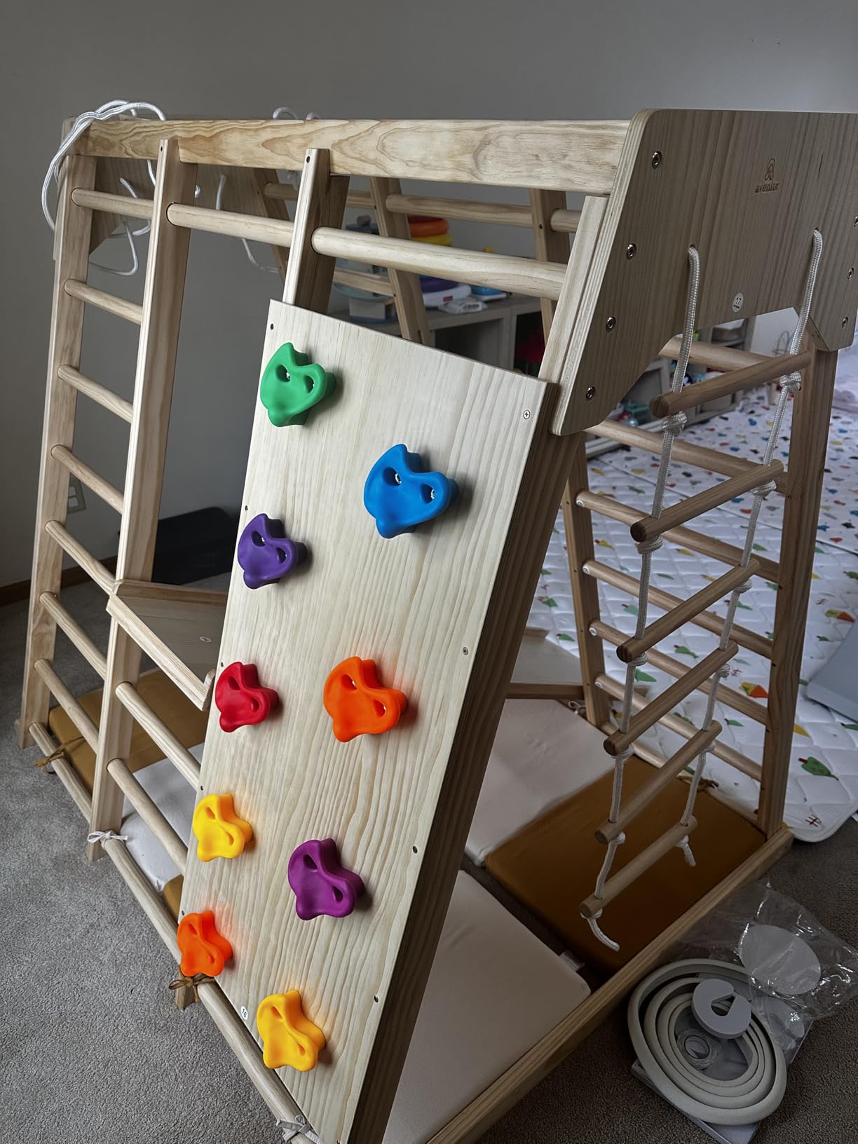 Avenlur Magnolia Indoor Playground 7-in-1 Jungle Gym Playset for Kids 2-6yrs - Slide, Climbing Wall, Rope Wall Climber, Monkey Bars, Swing - Waldorf and Montessori Style Wooden Climb Set. USA Company. customer photo 2